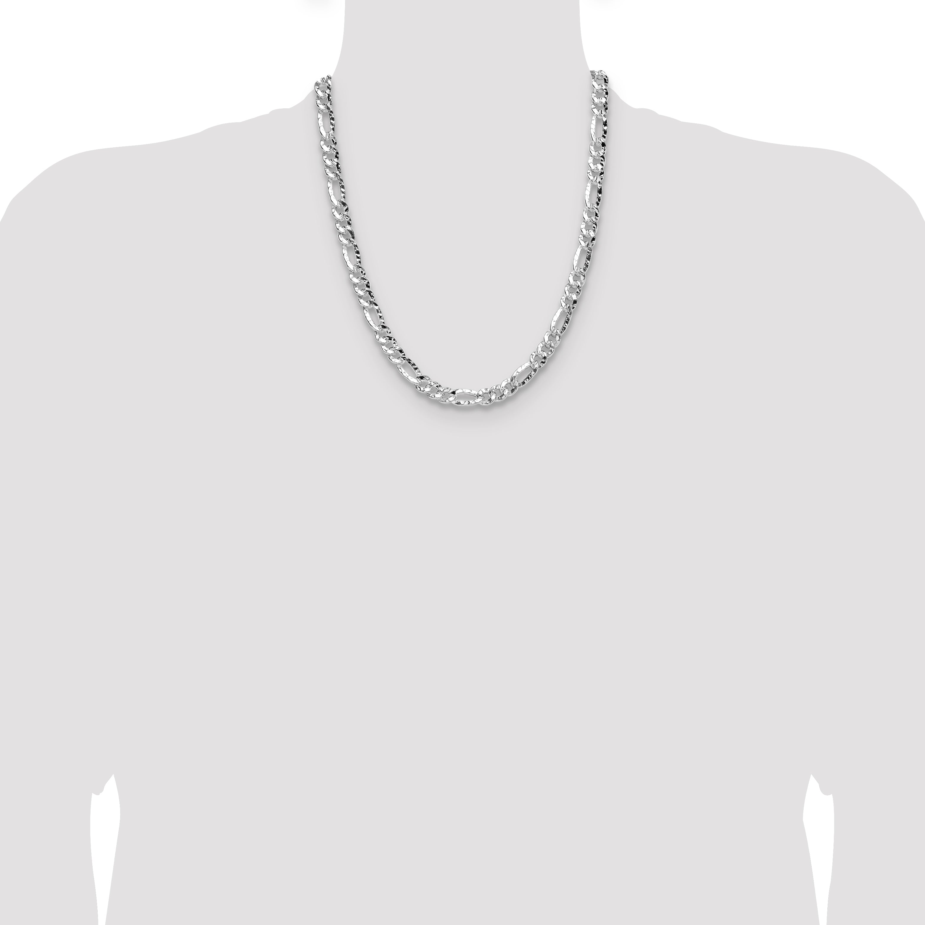 Sterling Silver 6.3mm Hammered Figaro Chain