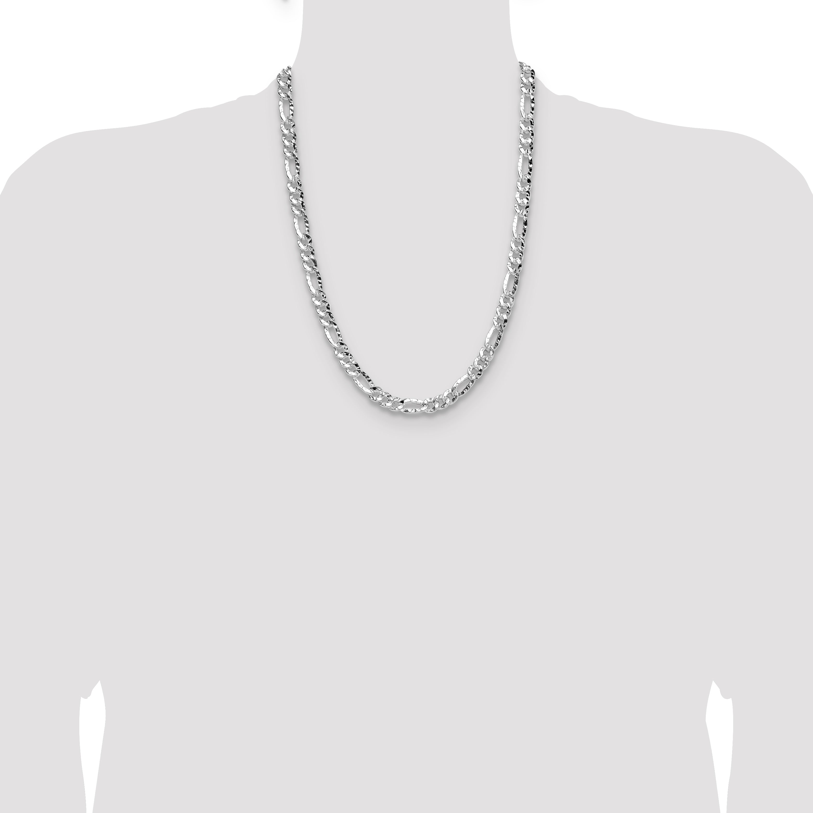 Sterling Silver 6.3mm Hammered Figaro Chain