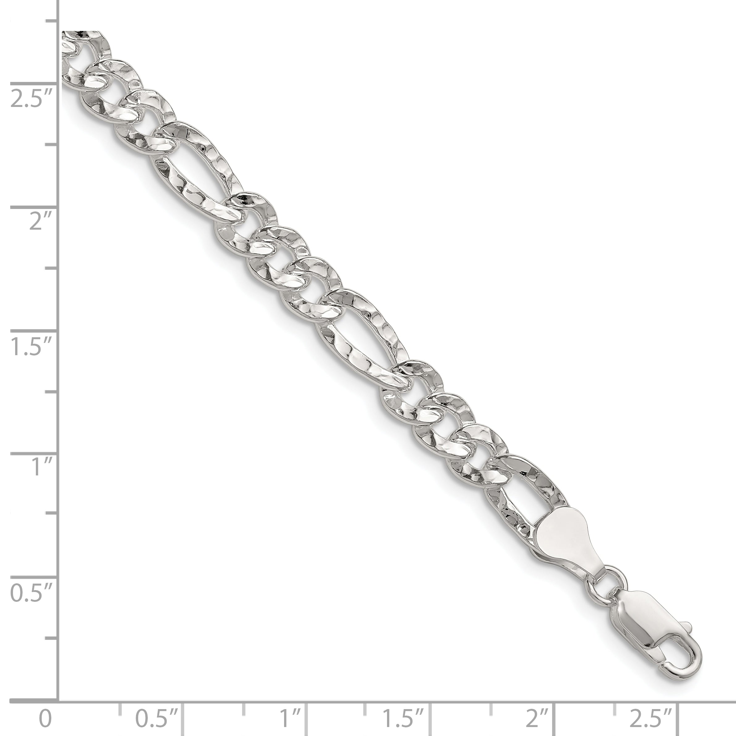 Sterling Silver 6.3mm Hammered Figaro Chain