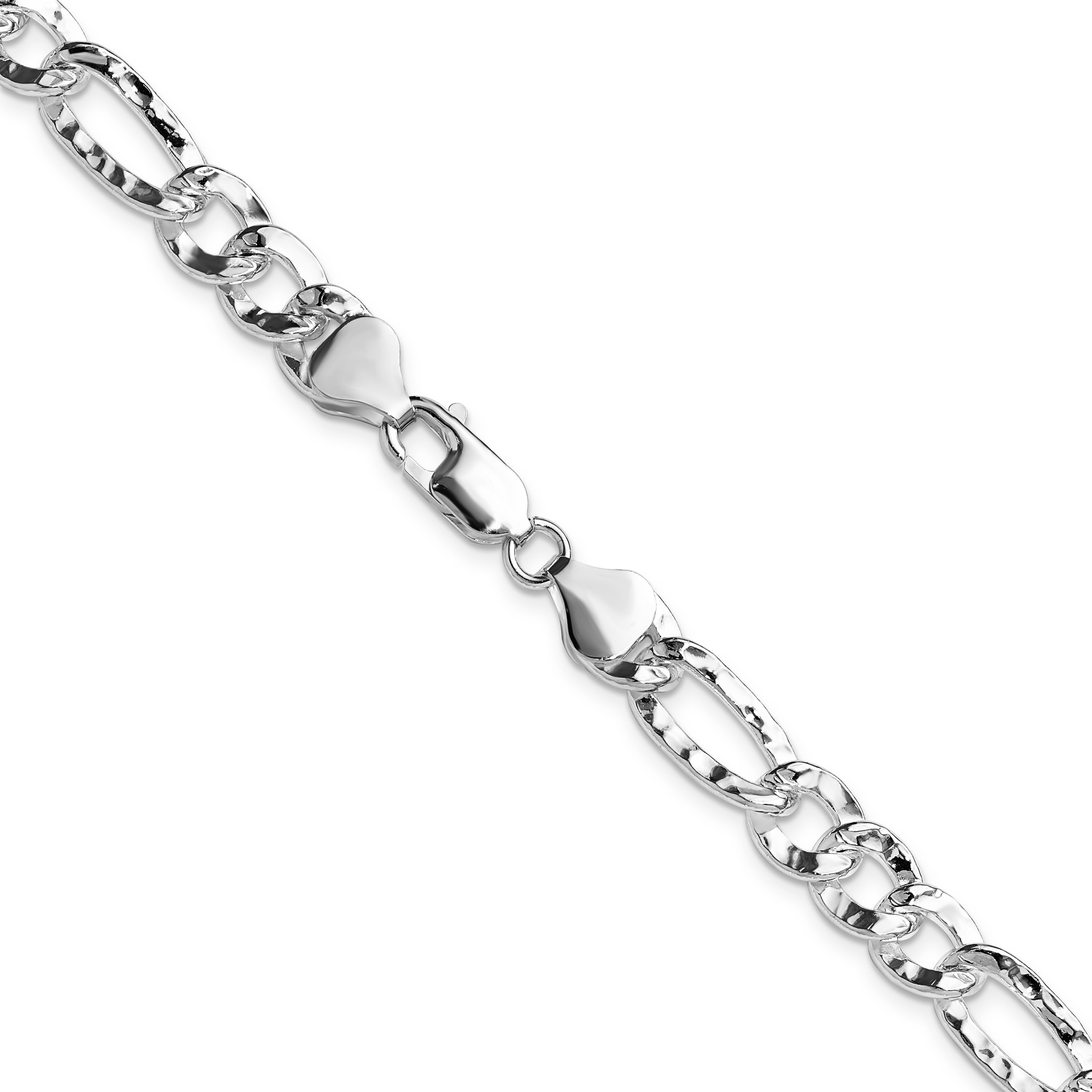 Sterling Silver 7.6mm Hammered Figaro Chain
