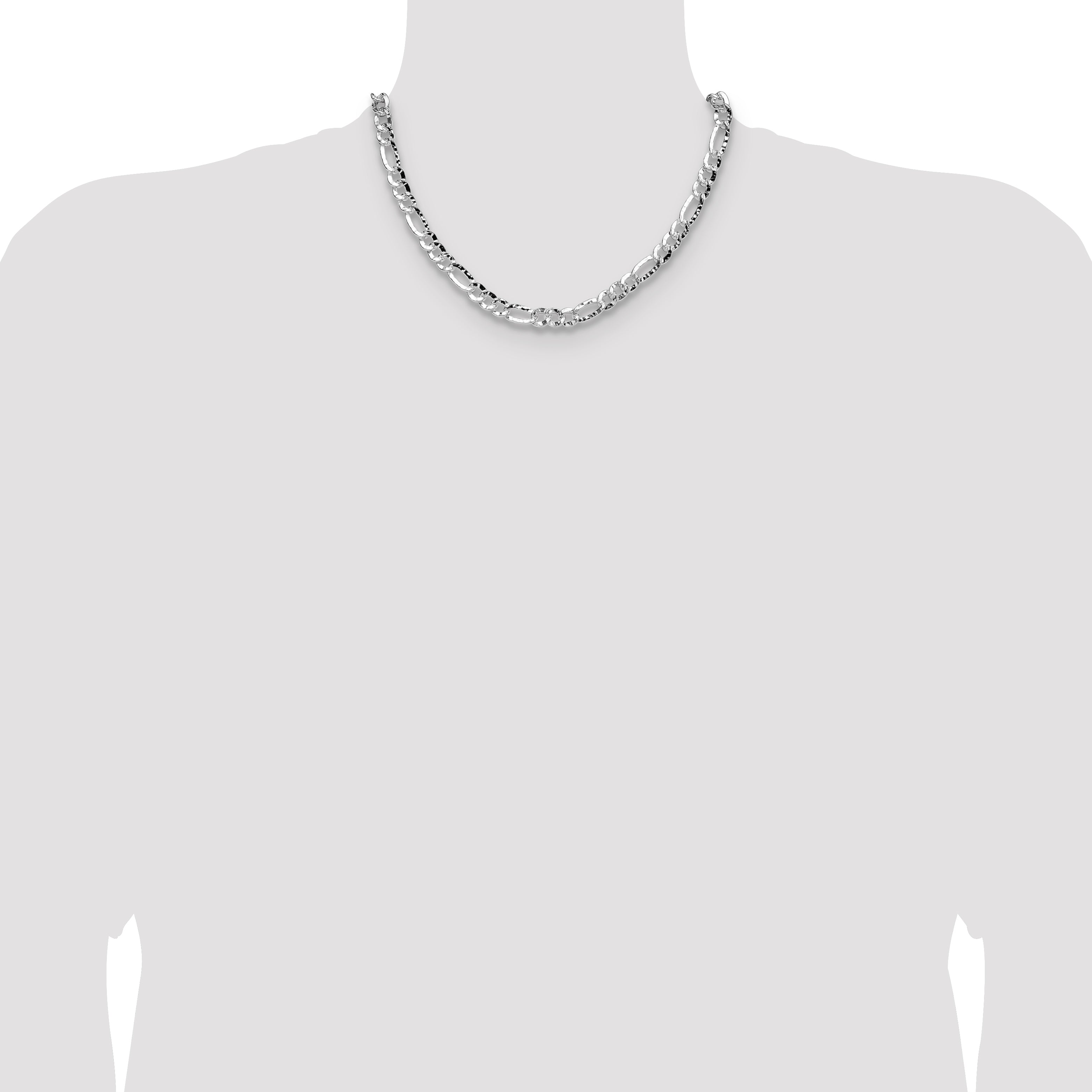 Sterling Silver 7.6mm Hammered Figaro Chain