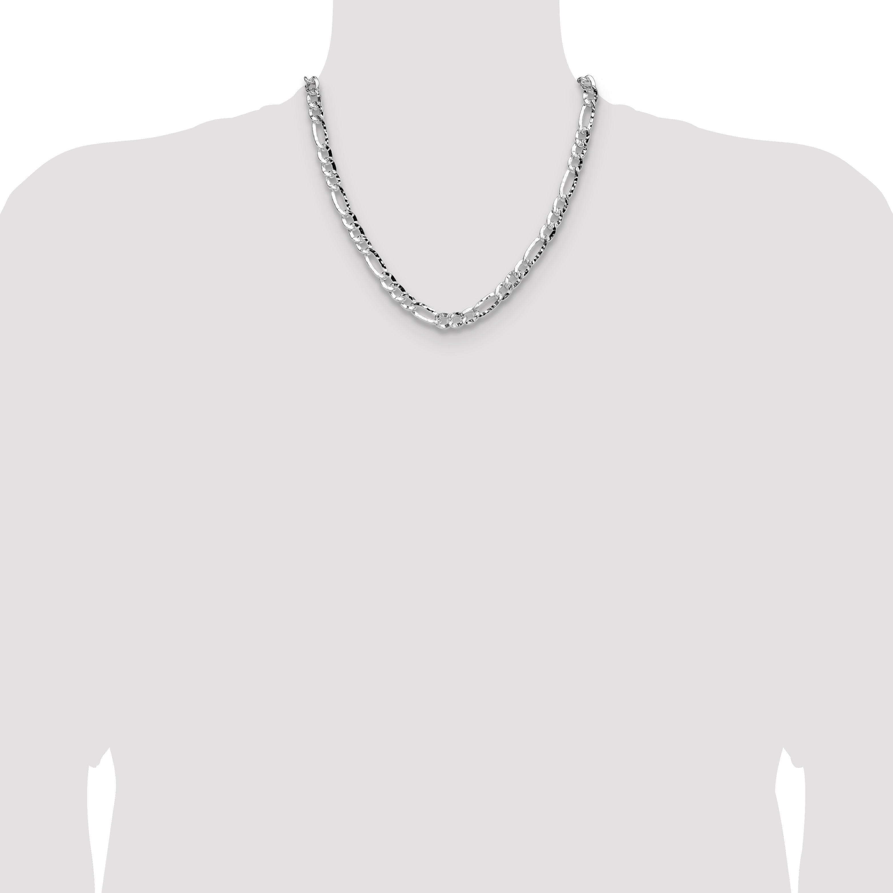 Sterling Silver 7.6mm Hammered Figaro Chain
