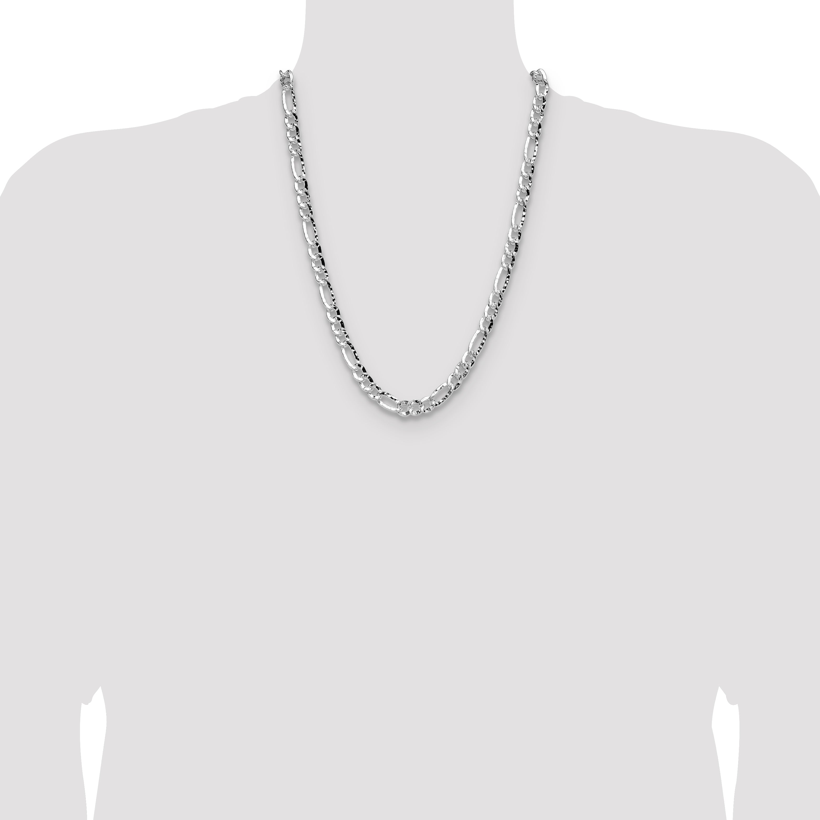 Sterling Silver 7.6mm Hammered Figaro Chain