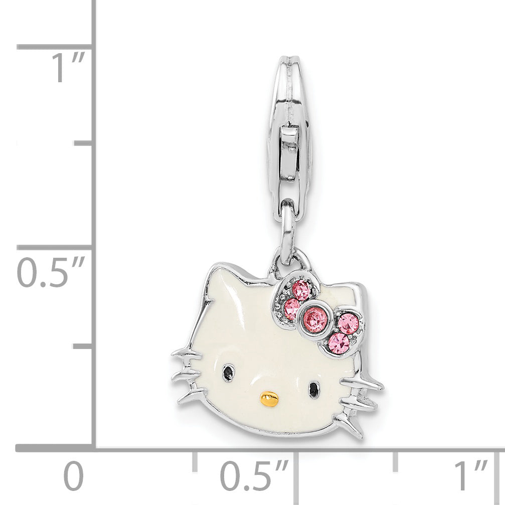 Sterling Silver and Gold-tone Polished and Enameled Crystal Hello Kitty Lobster Clasp Charm