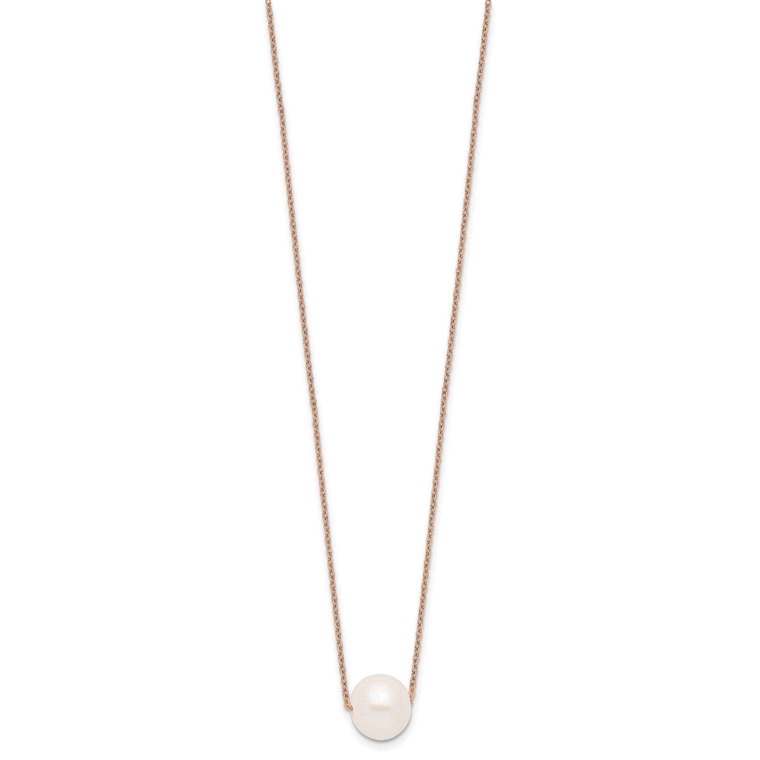 Sterling Silver Rose-tone 10-11mm White Near-Round Freshwater Cultured Pearl 17 inch Necklace