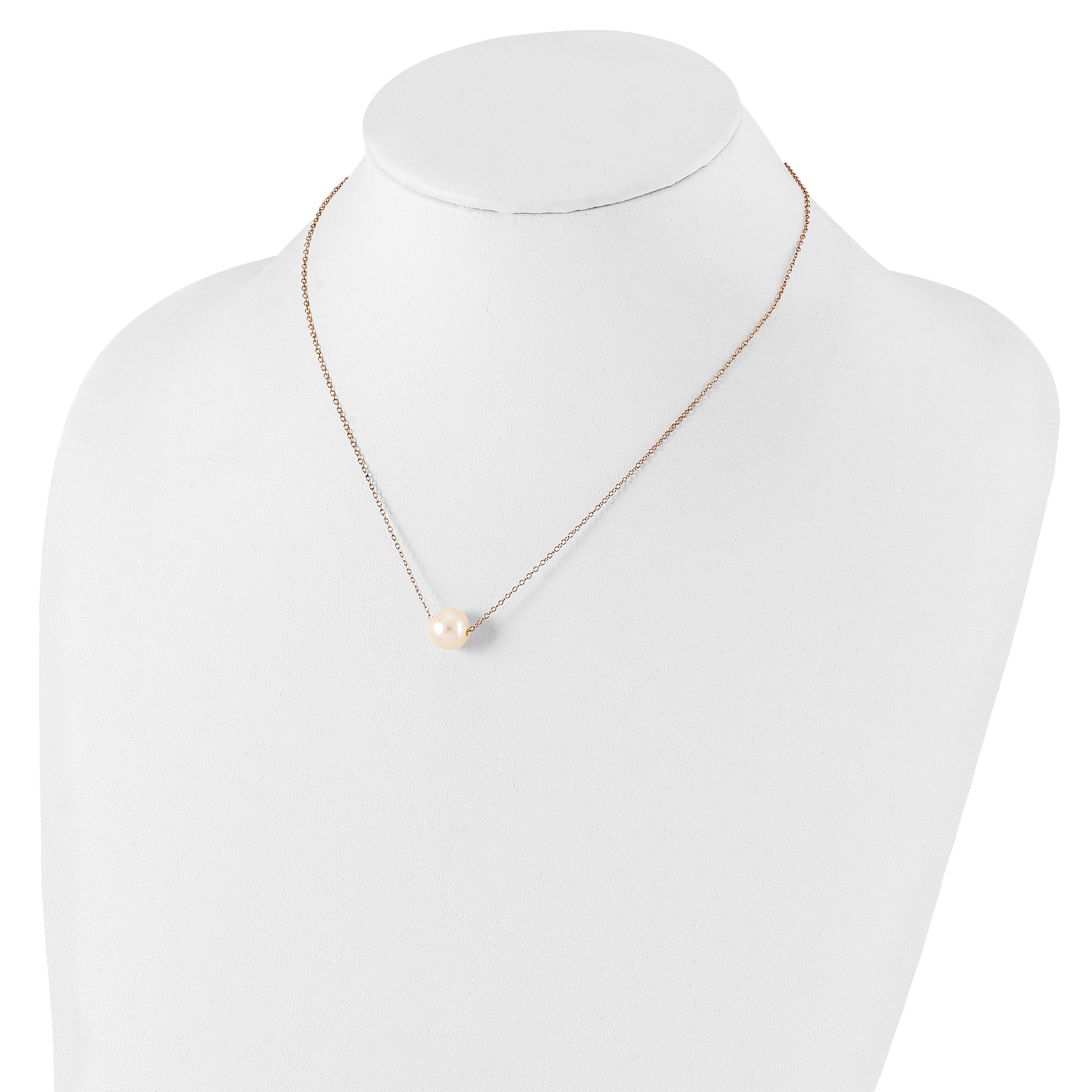 Sterling Silver Rose-tone 10-11mm White Near-Round Freshwater Cultured Pearl 17 inch Necklace