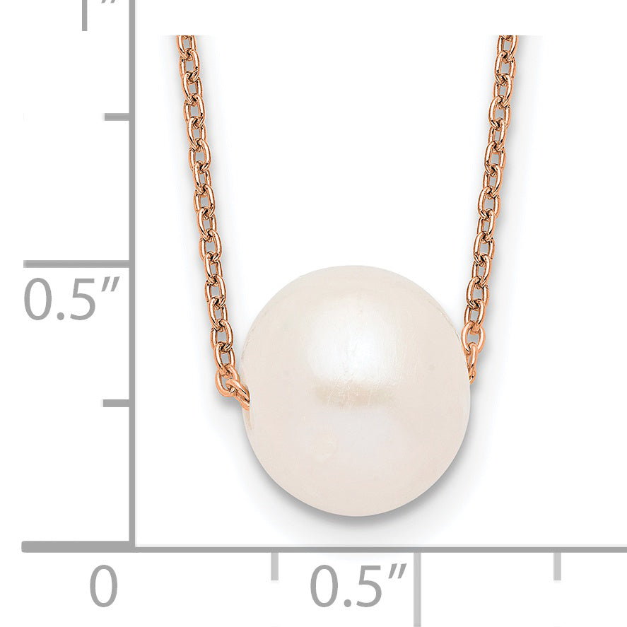 Sterling Silver Rose-tone 10-11mm White Near-Round Freshwater Cultured Pearl 17 inch Necklace