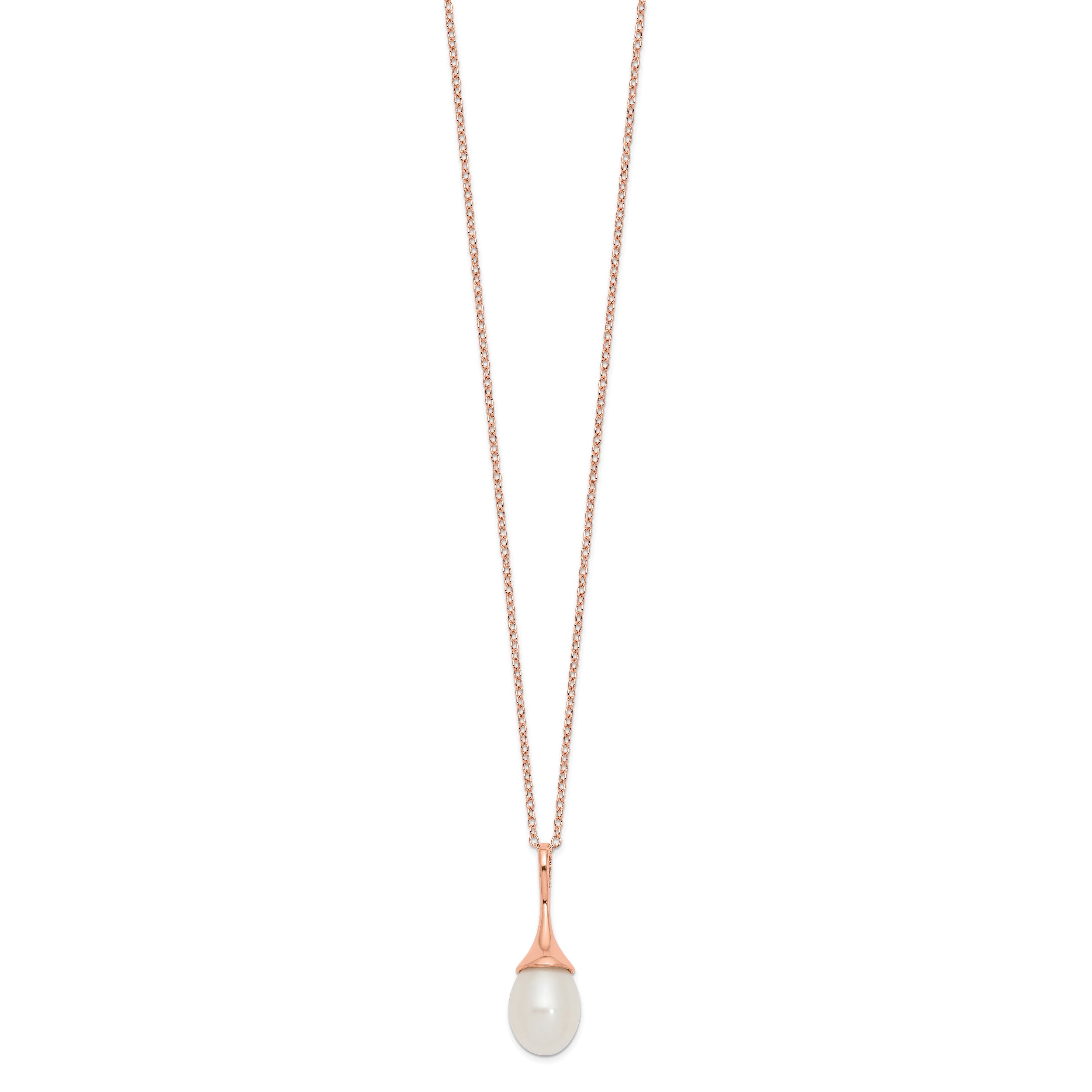 Sterling Silver Rose-tone 8-9mm White Teardrop Freshwater Cultured Pearl 17 inch Necklace