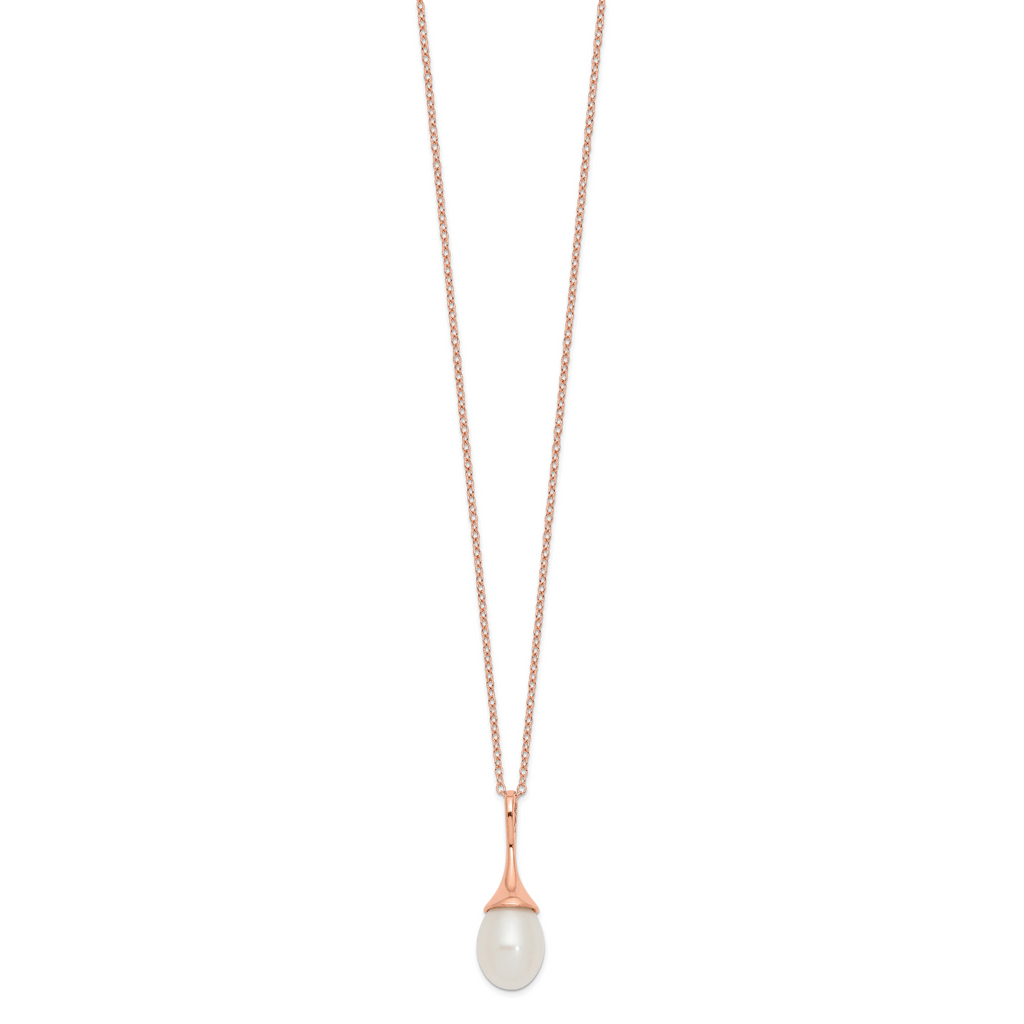 Sterling Silver Rose-tone 8-9mm White Teardrop Freshwater Cultured Pearl 17 inch Necklace