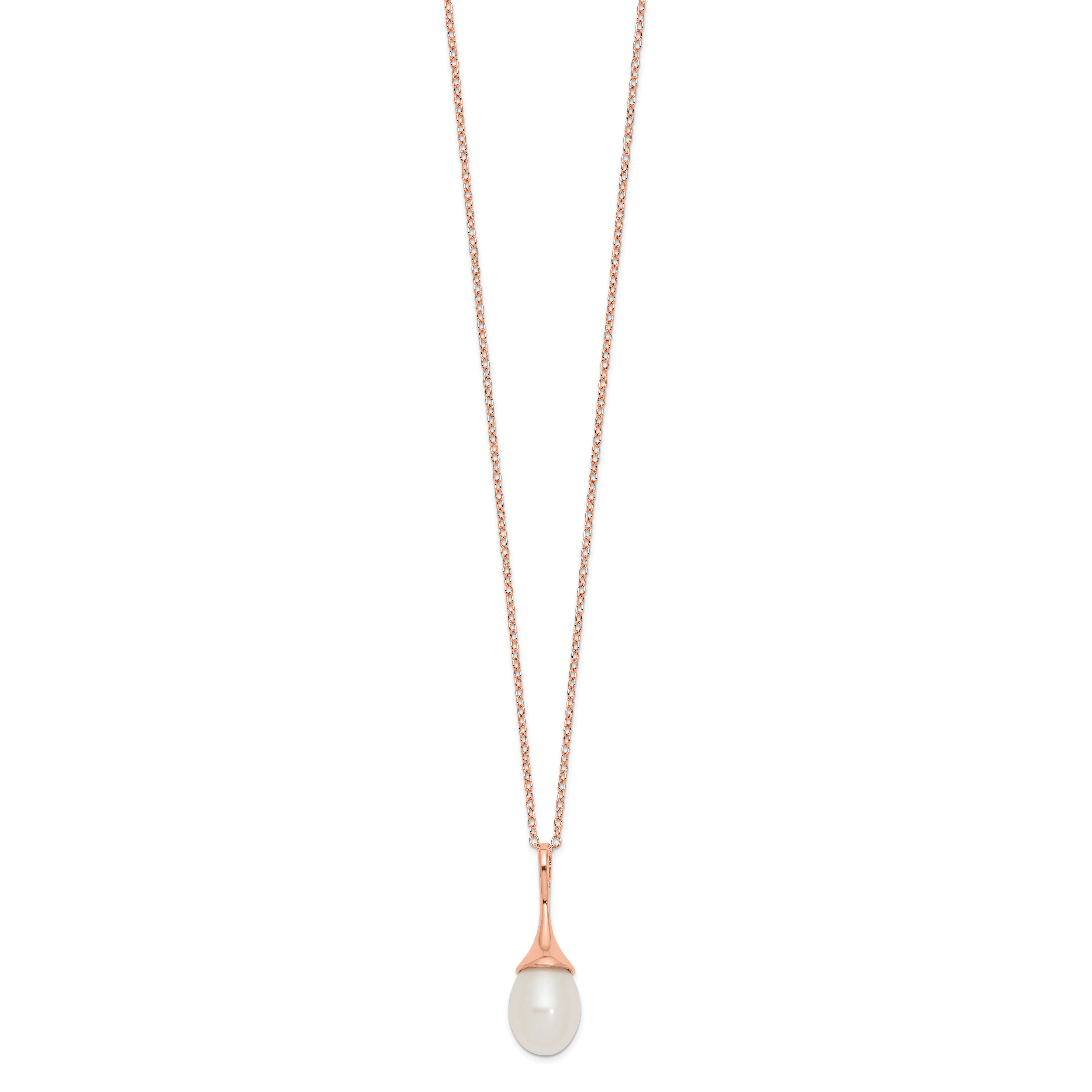 Sterling Silver Rose-tone 8-9mm White Teardrop Freshwater Cultured Pearl 17 inch Necklace