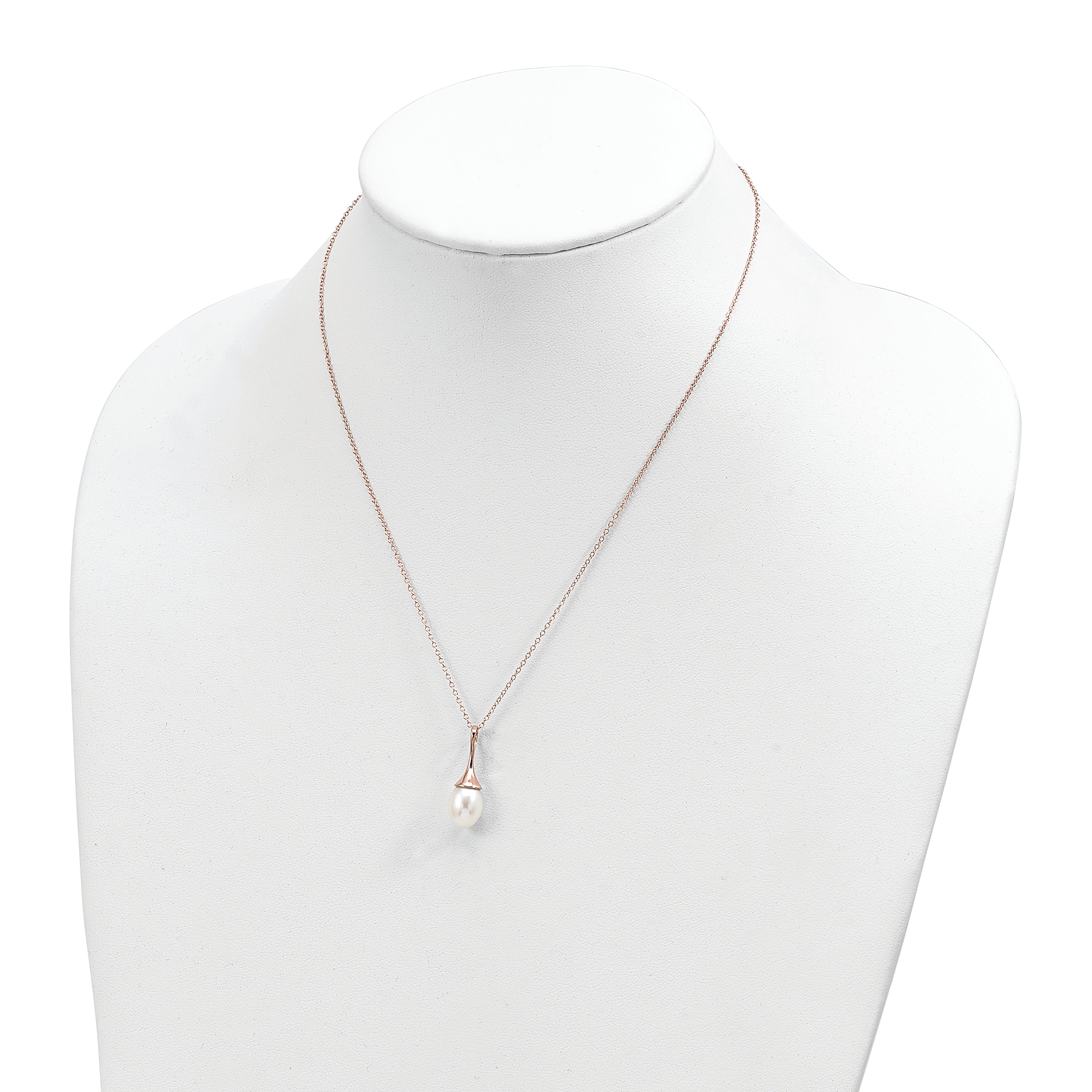 Sterling Silver Rose-tone 8-9mm White Teardrop Freshwater Cultured Pearl 17 inch Necklace