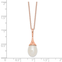 Sterling Silver Rose-tone 8-9mm White Teardrop Freshwater Cultured Pearl 17 inch Necklace