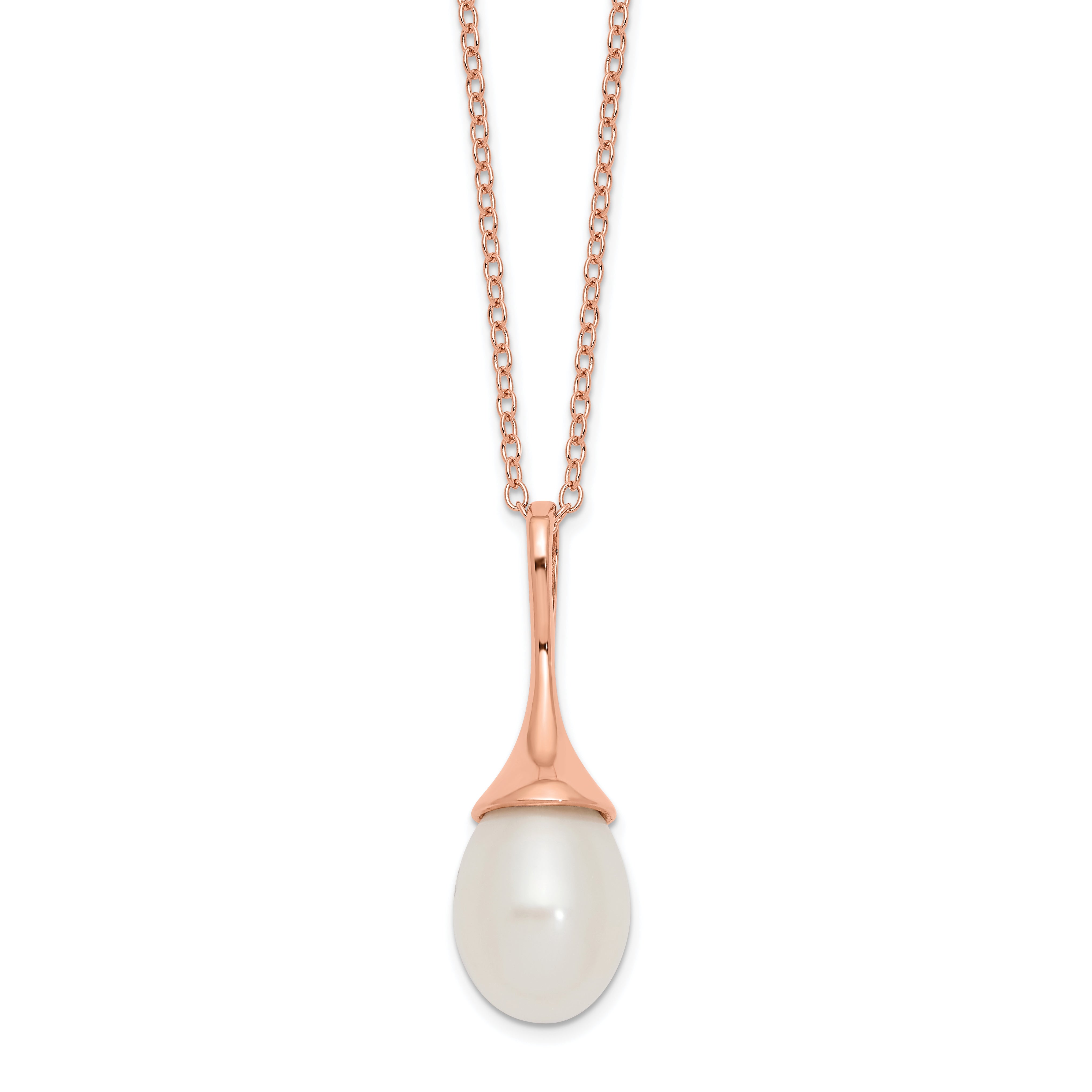 Sterling Silver Rose-tone 8-9mm White Teardrop Freshwater Cultured Pearl 17 inch Necklace