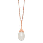 Sterling Silver Rose-tone 8-9mm White Teardrop Freshwater Cultured Pearl 17 inch Necklace