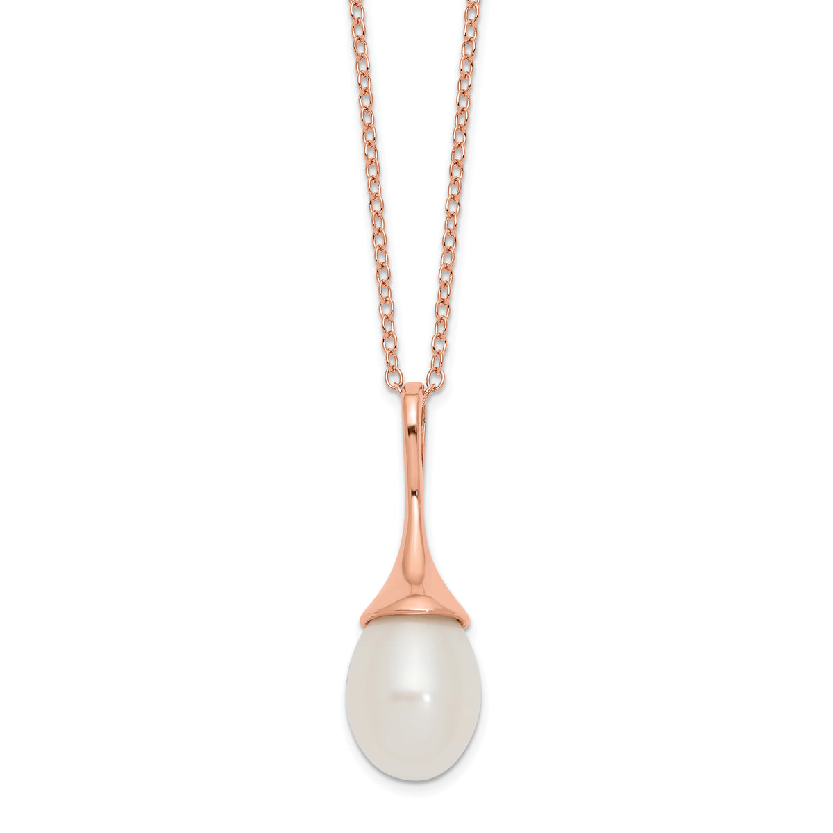 Sterling Silver Rose-tone 8-9mm White Teardrop Freshwater Cultured Pearl 17 inch Necklace