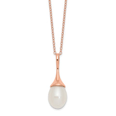 Sterling Silver Rose-tone 8-9mm White Teardrop Freshwater Cultured Pearl 17 inch Necklace