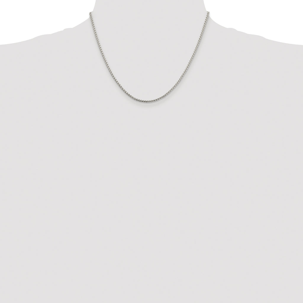 Sterling Silver Rhodium-plated 2mm Round Box Chain