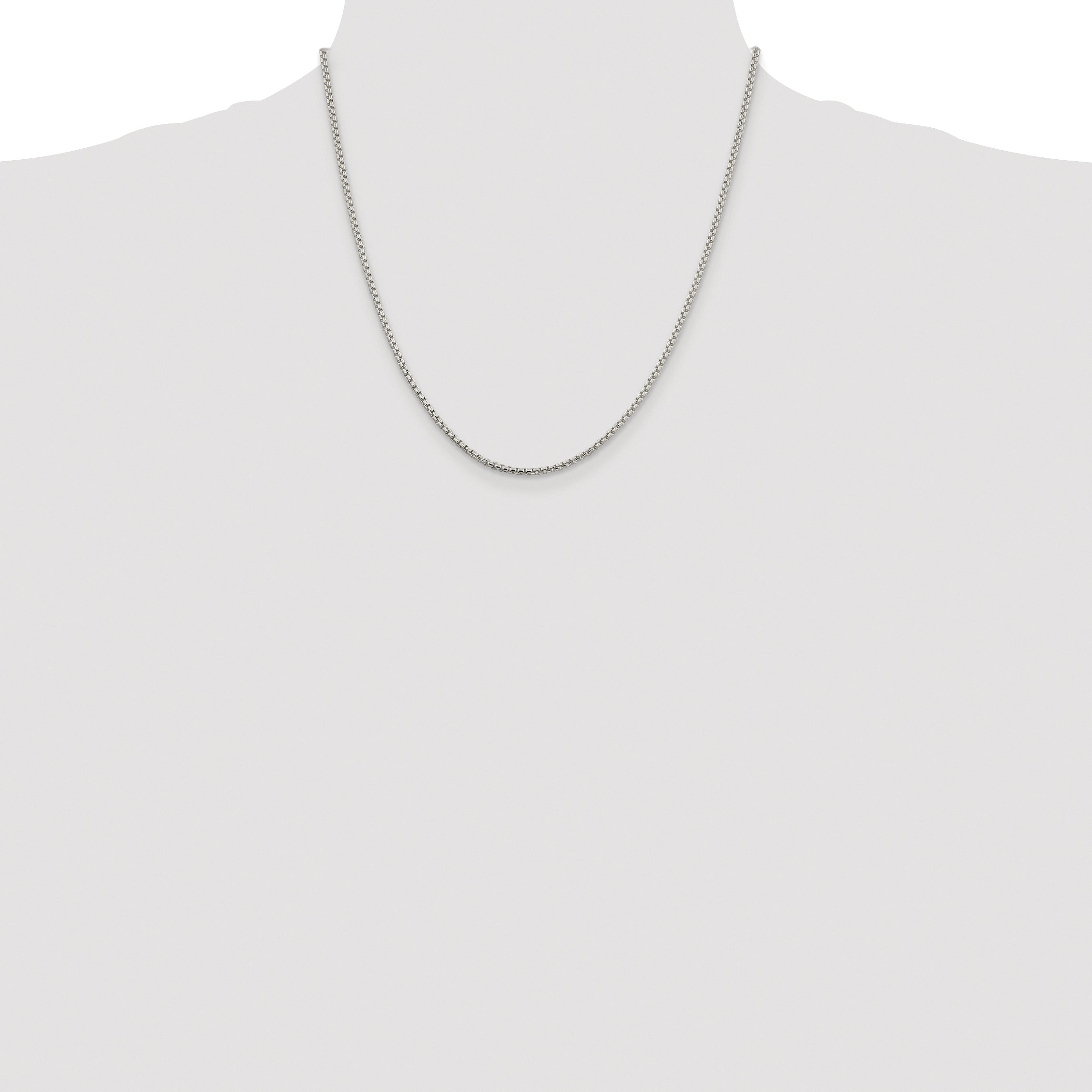 Sterling Silver Rhodium-plated 2mm Round Box Chain