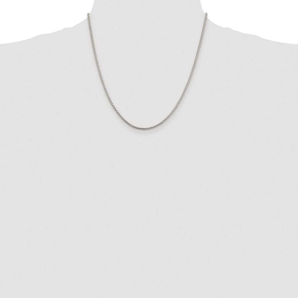 Sterling Silver Rhodium-plated 2mm Round Box Chain