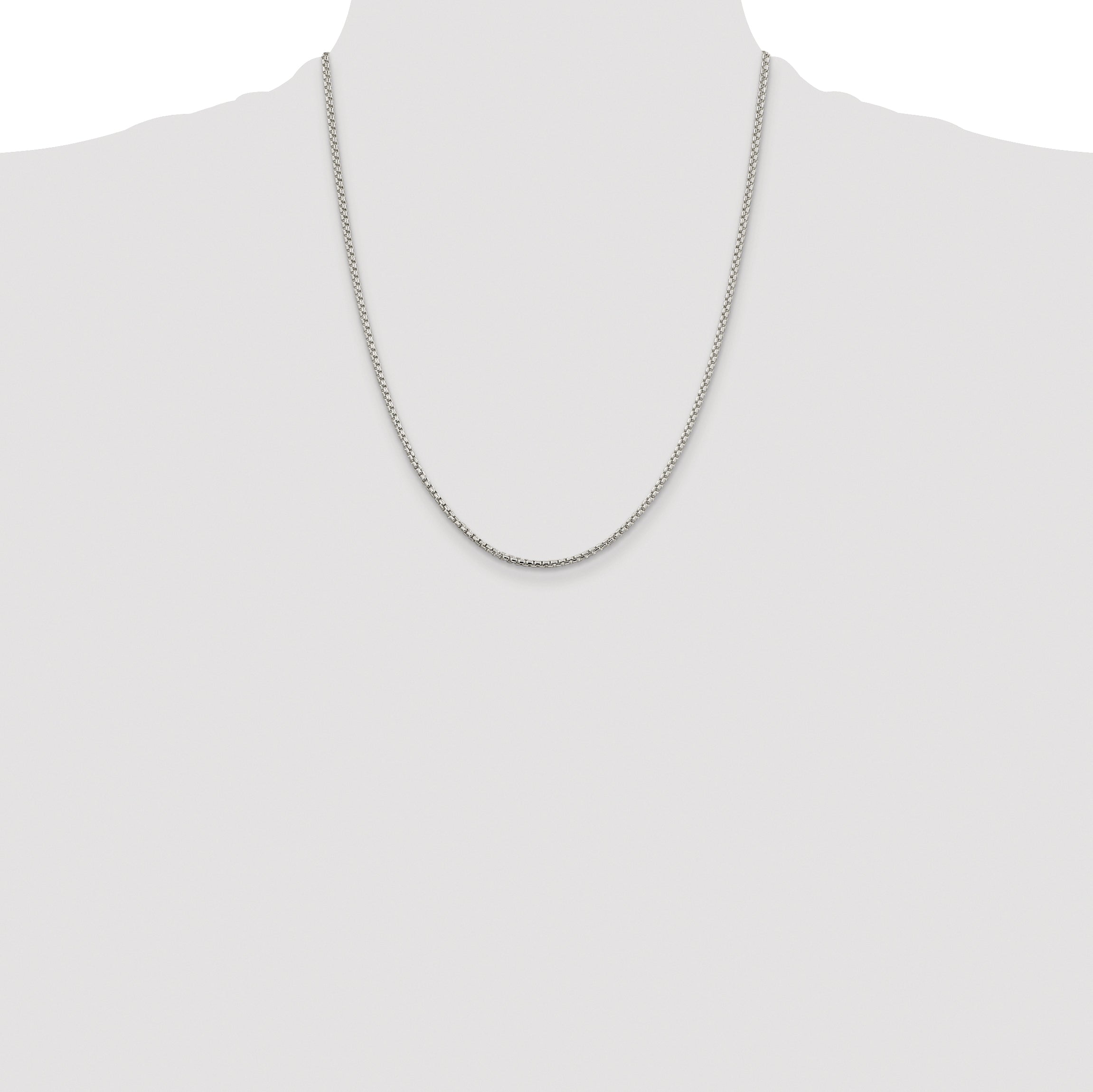Sterling Silver Rhodium-plated 2mm Round Box Chain