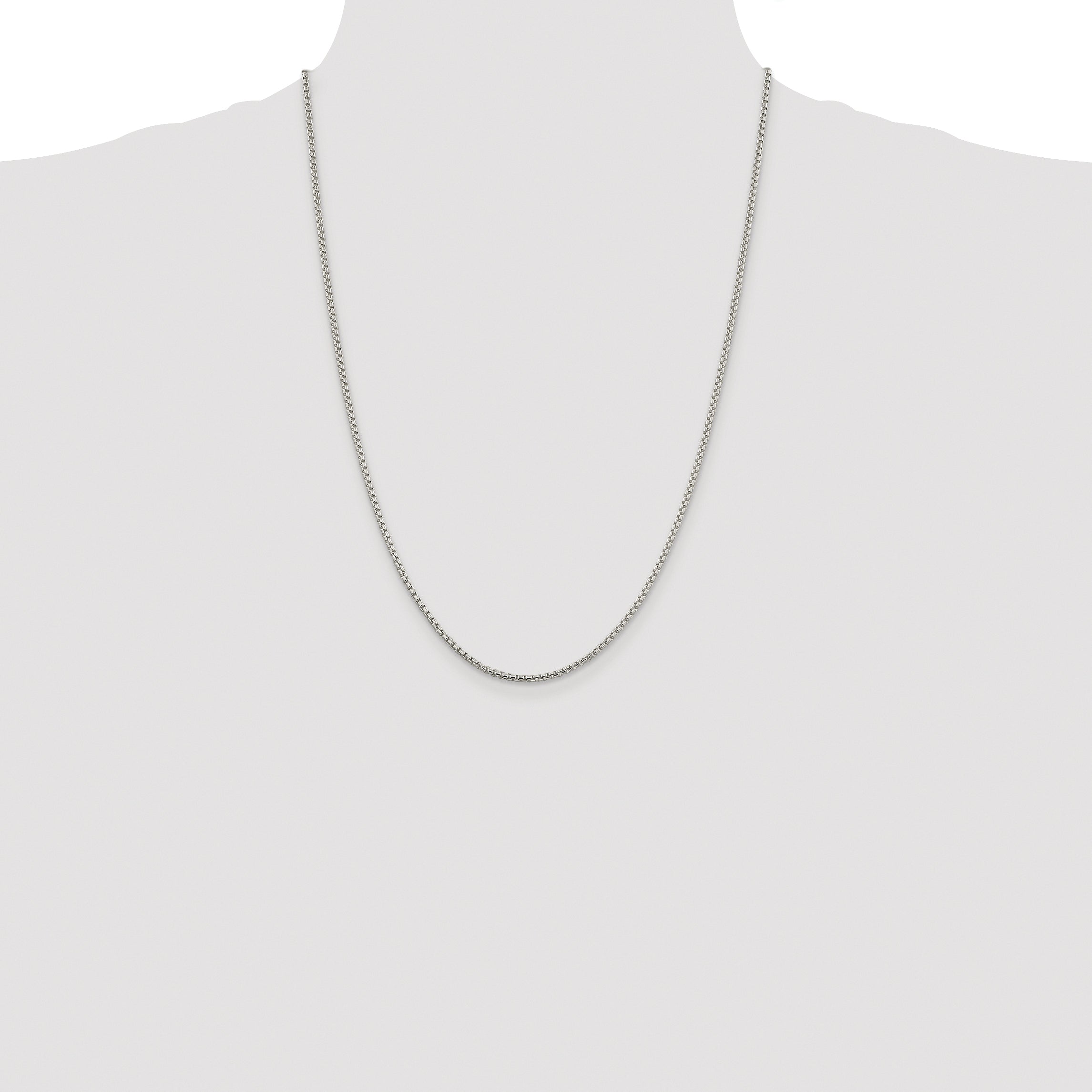 Sterling Silver Rhodium-plated 2mm Round Box Chain