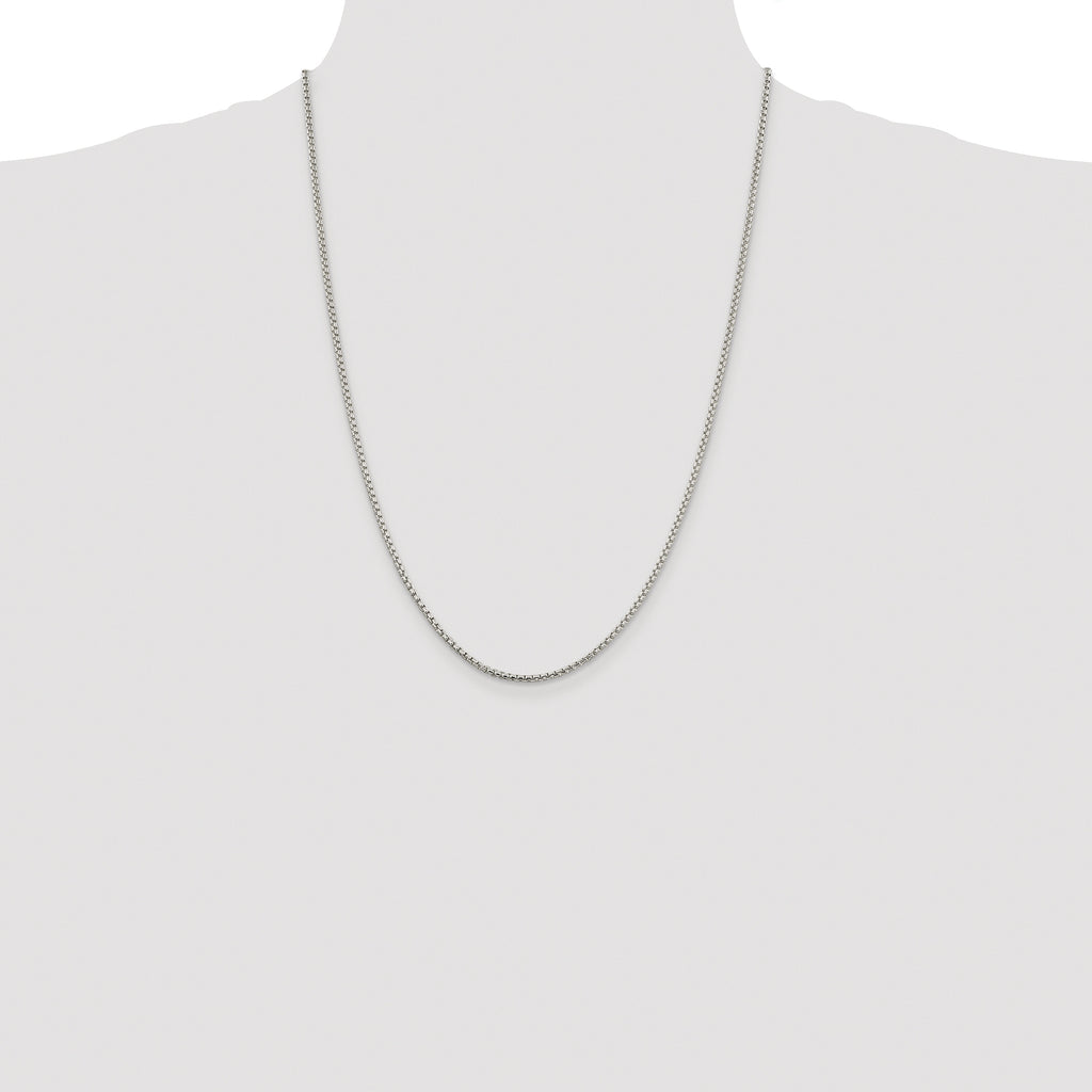 Sterling Silver Rhodium-plated 2mm Round Box Chain