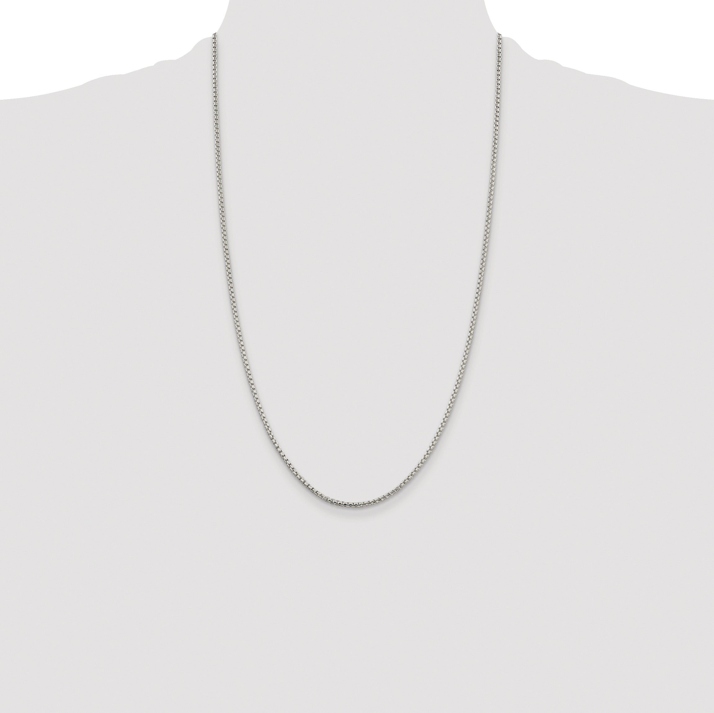 Sterling Silver Rhodium-plated 2mm Round Box Chain