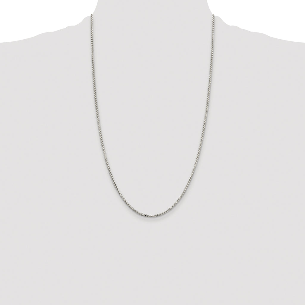 Sterling Silver Rhodium-plated 2mm Round Box Chain