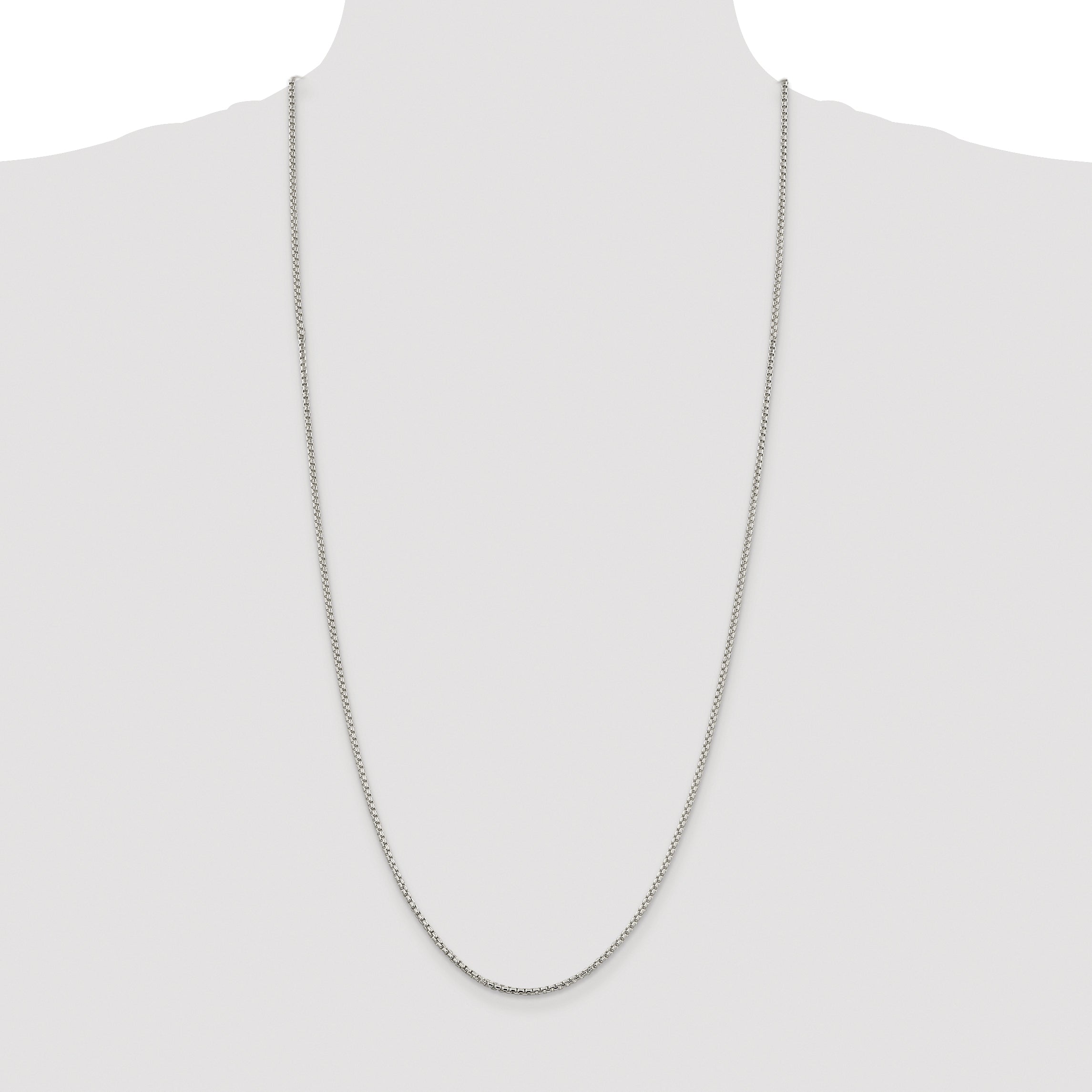 Sterling Silver Rhodium-plated 2mm Round Box Chain