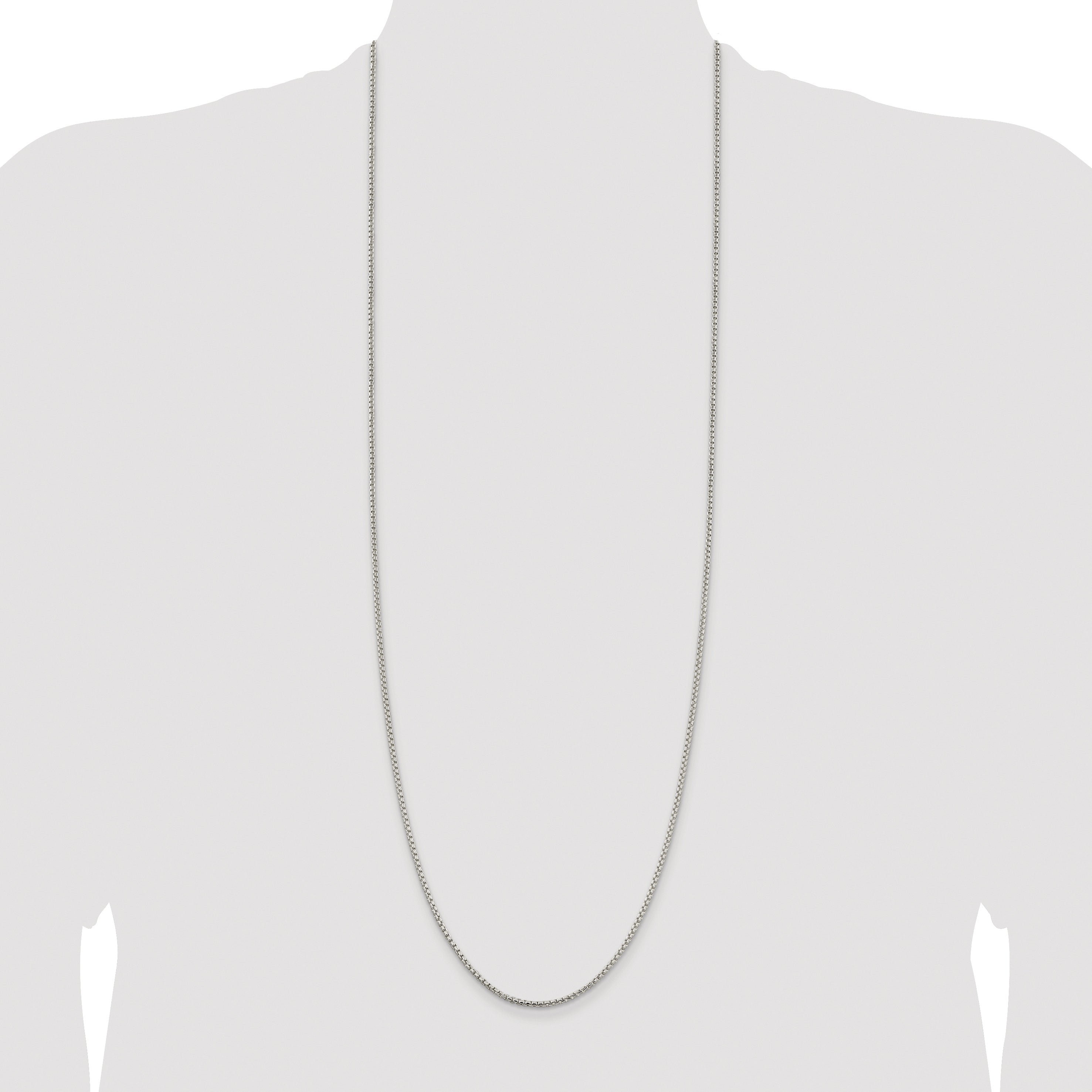 Sterling Silver Rhodium-plated 2mm Round Box Chain