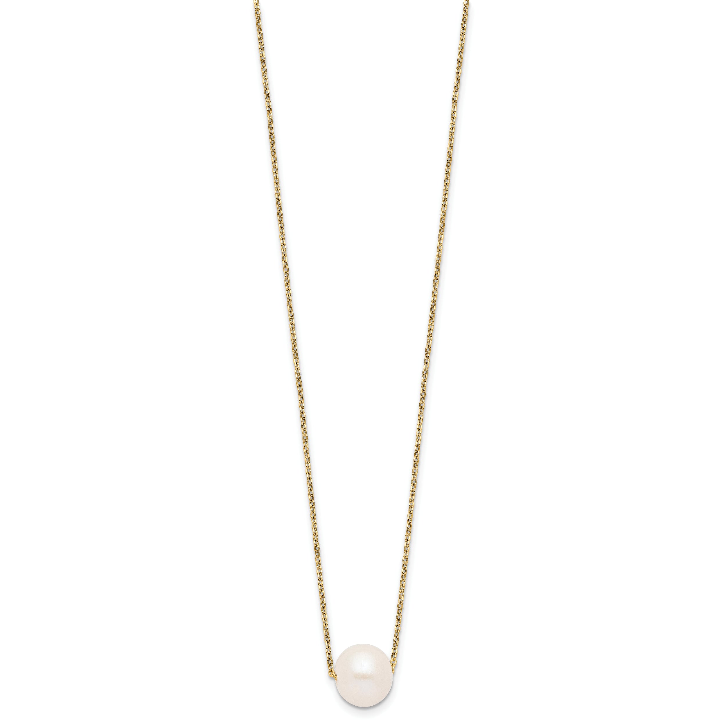 Sterling Silver Gold-tone 10-11mm White Near-Round Freshwater Cultured Pearl 17 inch Necklace