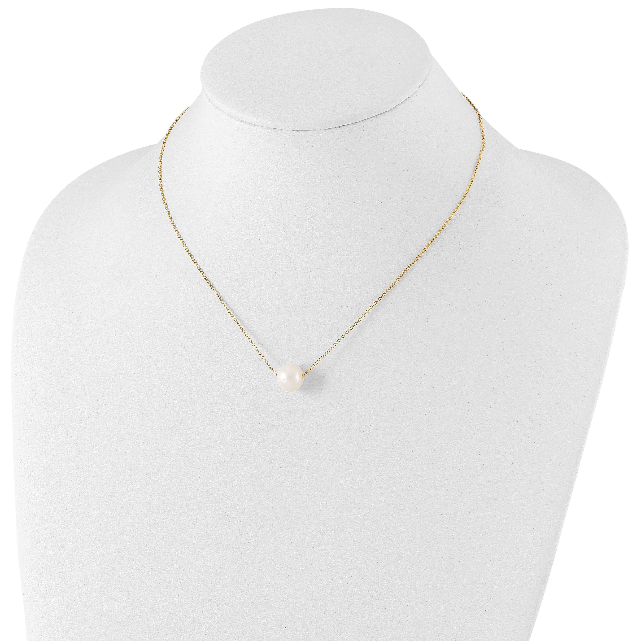 Sterling Silver Gold-tone 10-11mm White Near-Round Freshwater Cultured Pearl 17 inch Necklace