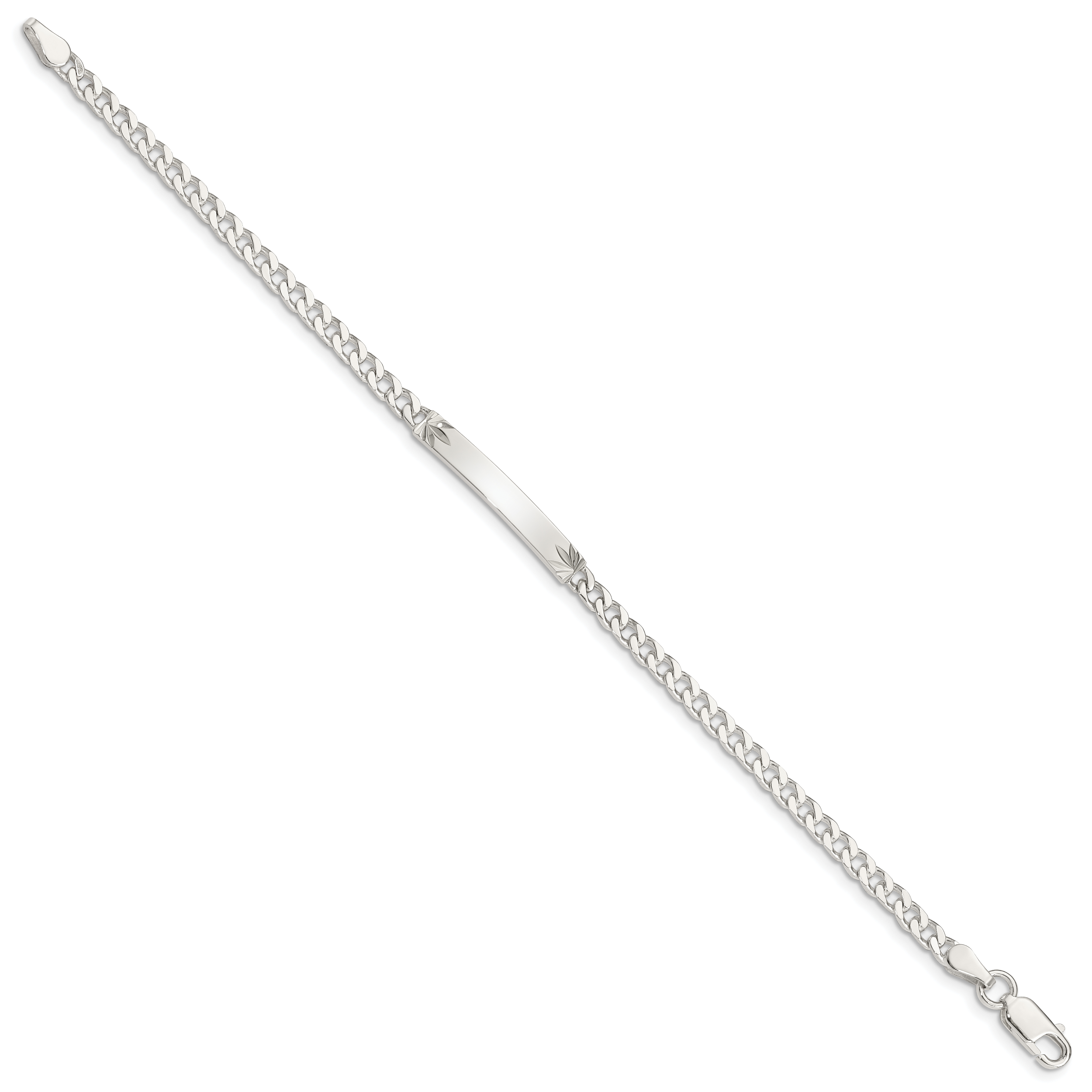 Sterling Silver Polished Engraveable Curb Link ID Bracelet