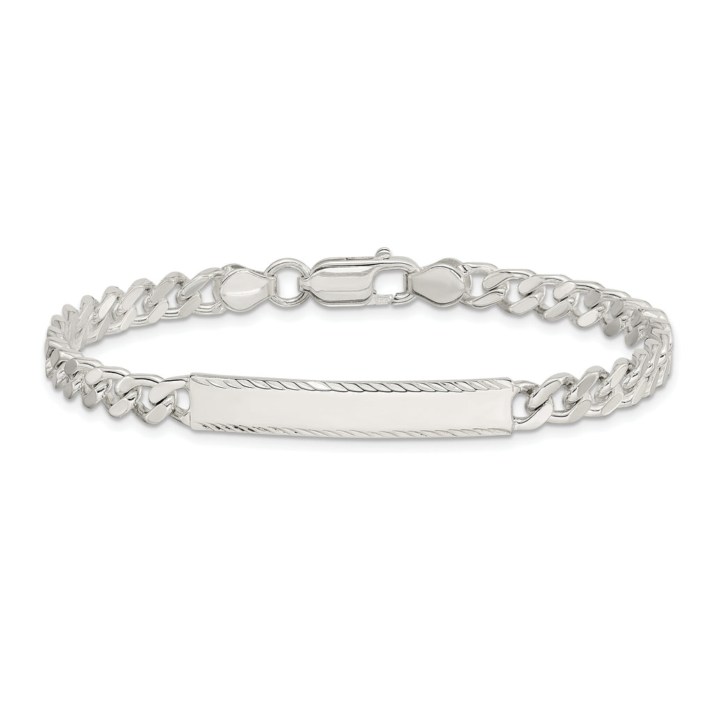 Sterling Silver Polished Engravable Curb Link 33x5mm Diamond-cut Plate 7 inch ID Bracelet