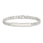 Sterling Silver Polished Engravable Curb Link 33x5mm Diamond-cut Plate 7 inch ID Bracelet