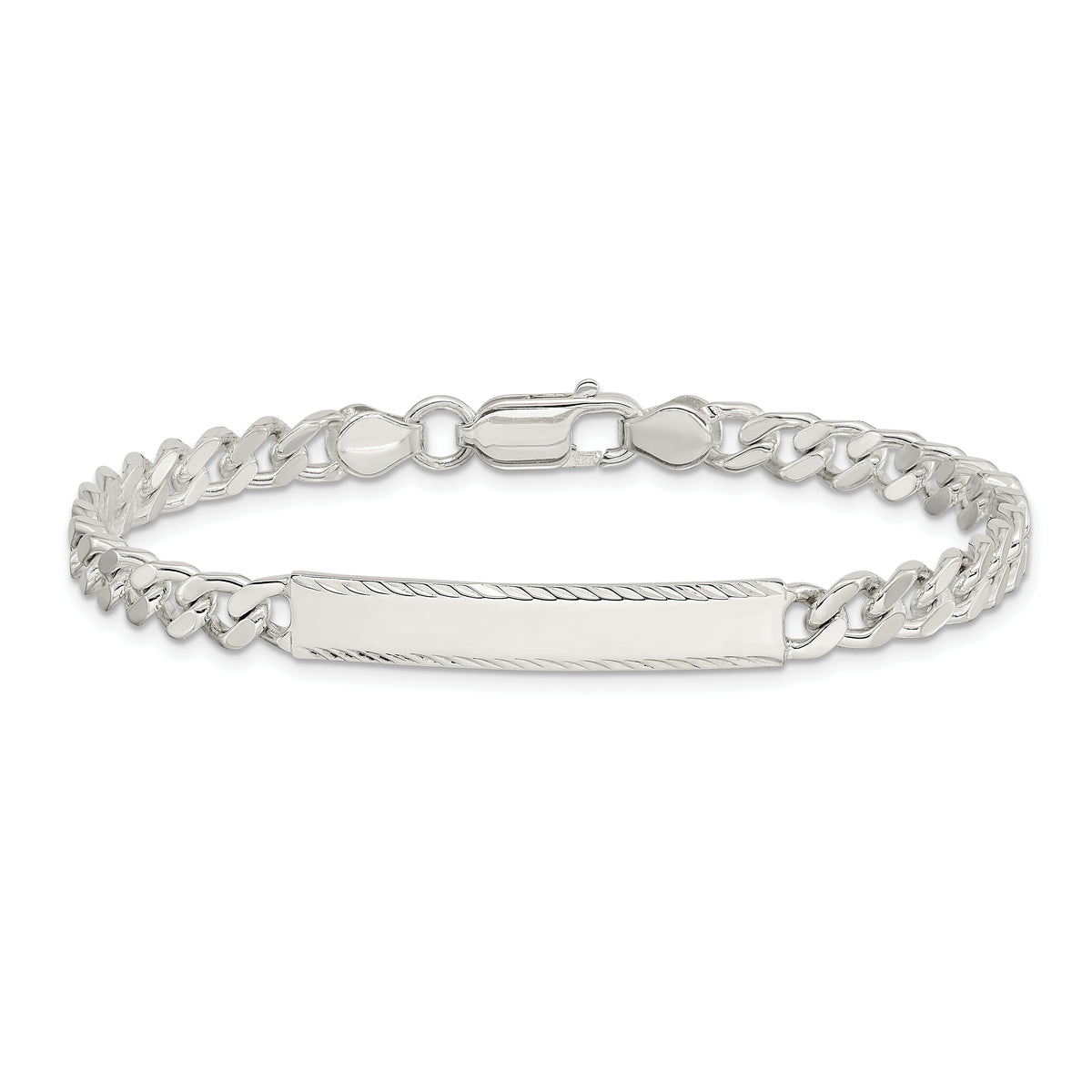 Sterling Silver Polished Engravable Curb Link 33x5mm Diamond-cut Plate 7 inch ID Bracelet