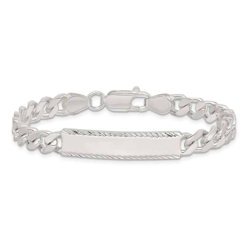 Sterling Silver Polished Engravable Curb Link 35x8mm Diamond-cut Plate 7 inch ID Bracelet
