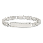 Sterling Silver Polished Engravable Curb Link 35x8mm Diamond-cut Plate 7 inch ID Bracelet