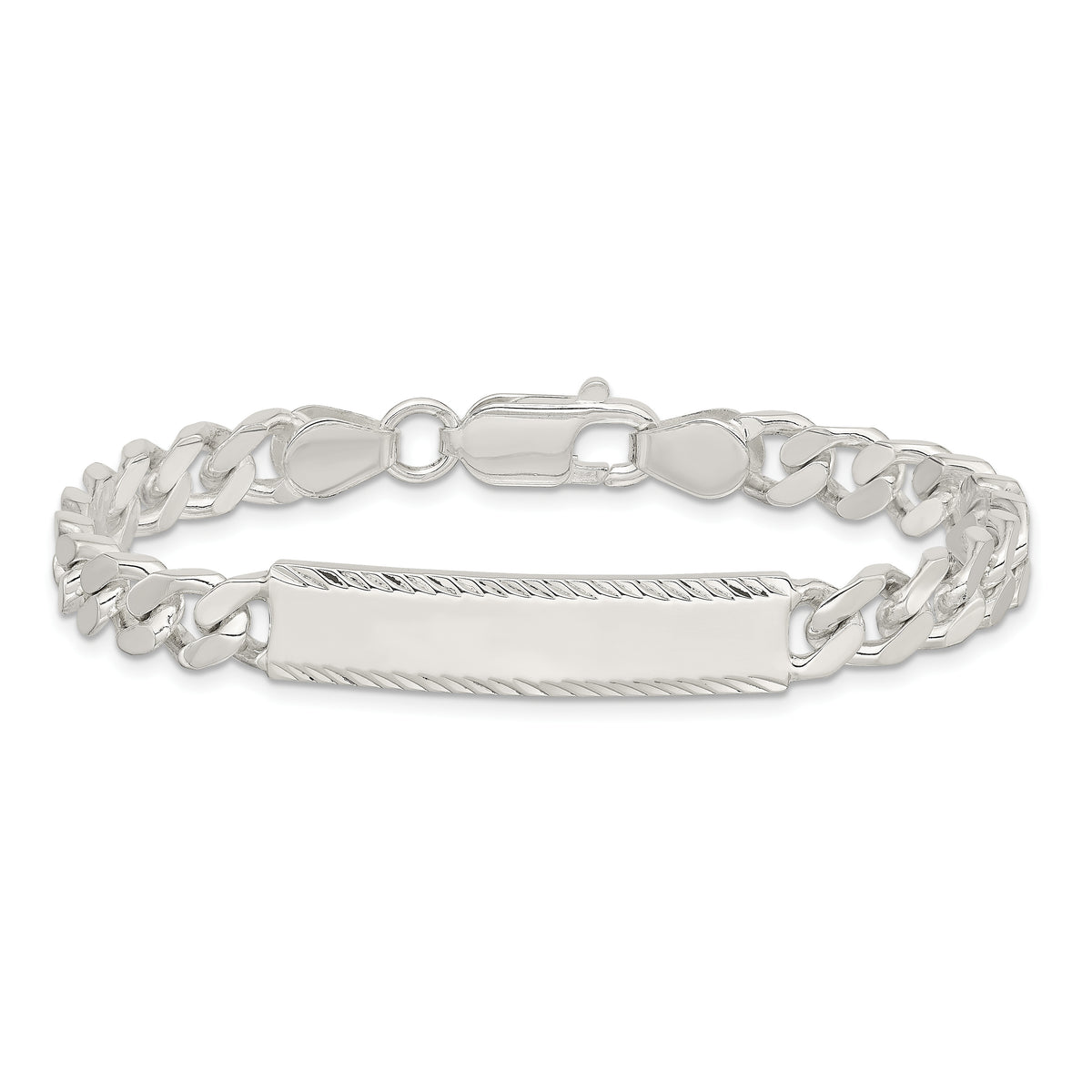 Sterling Silver Polished Engravable Curb Link 35x8mm Diamond-cut Plate 7 inch ID Bracelet