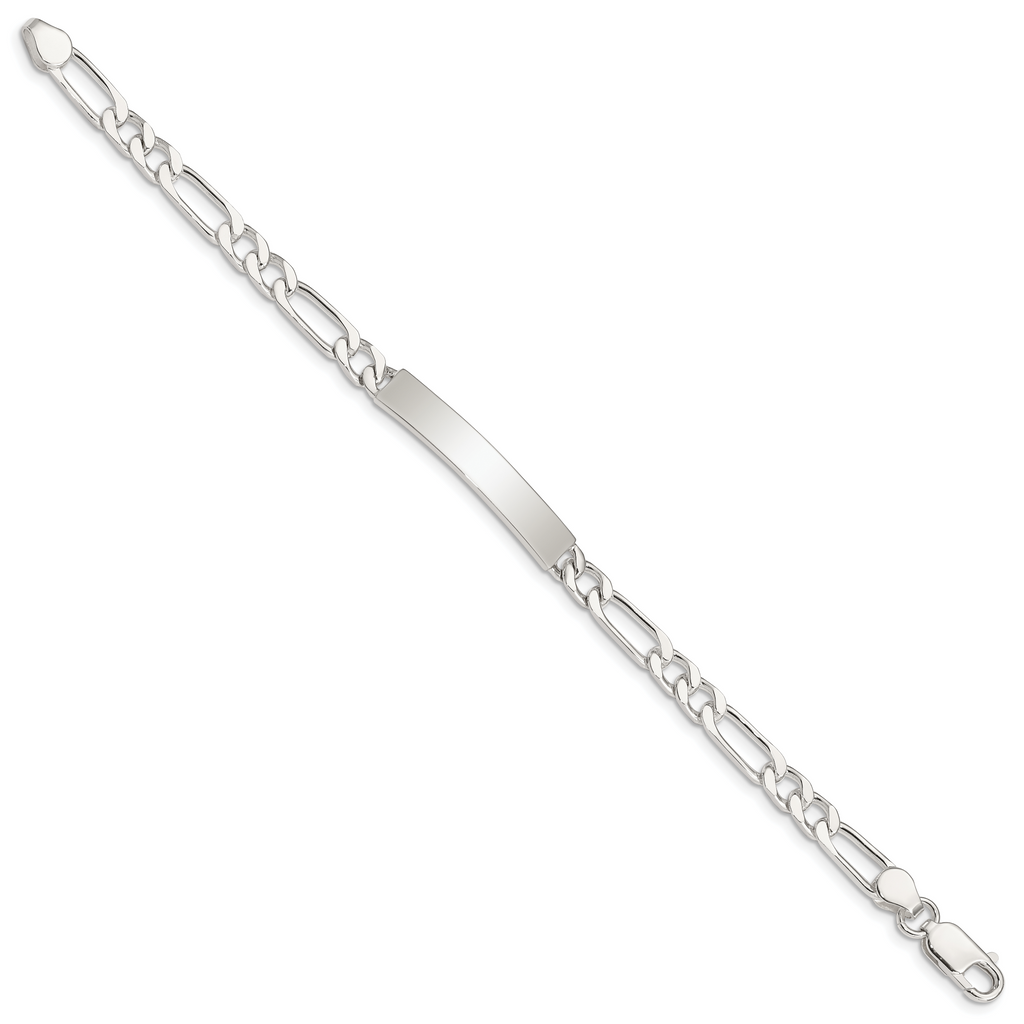 Sterling Silver 8inch Polished Engraveable Figaro Link ID Bracelet
