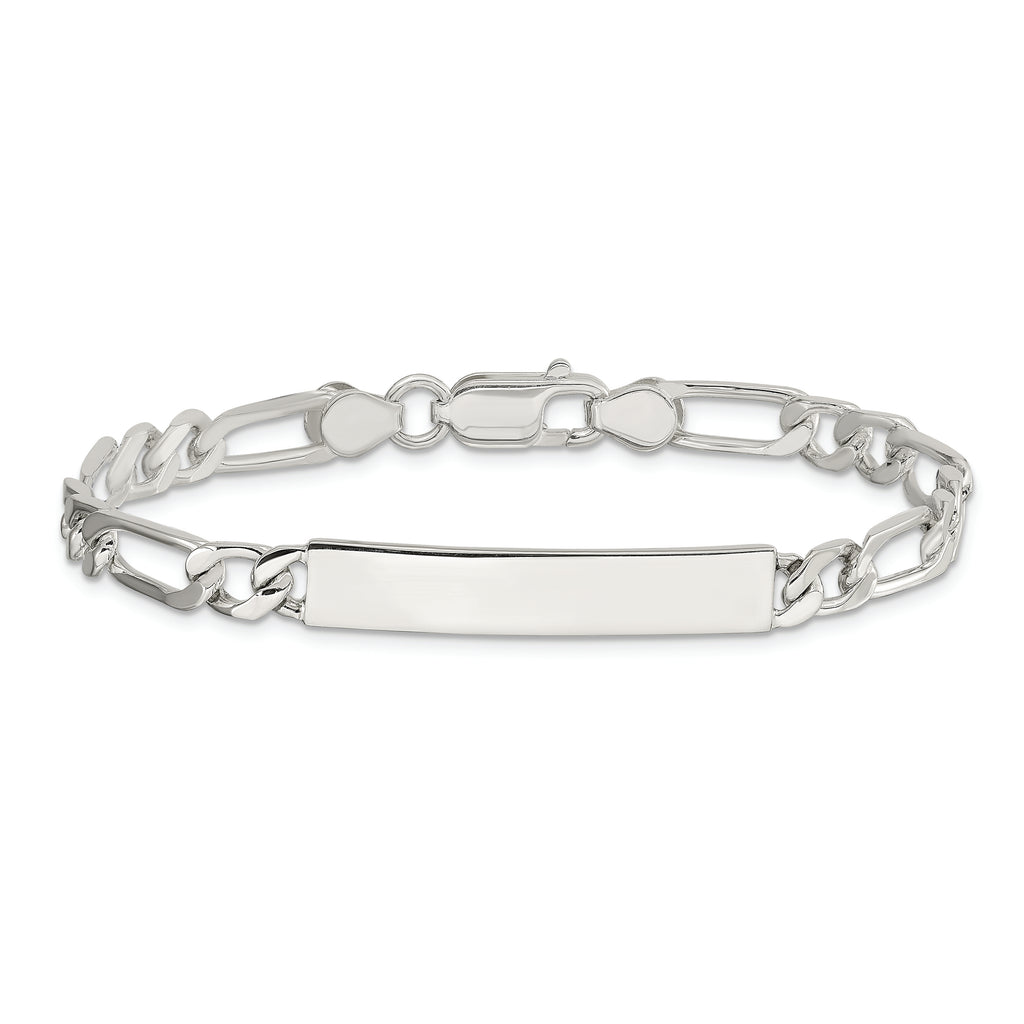 Sterling Silver 8inch Polished Engraveable Figaro Link ID Bracelet