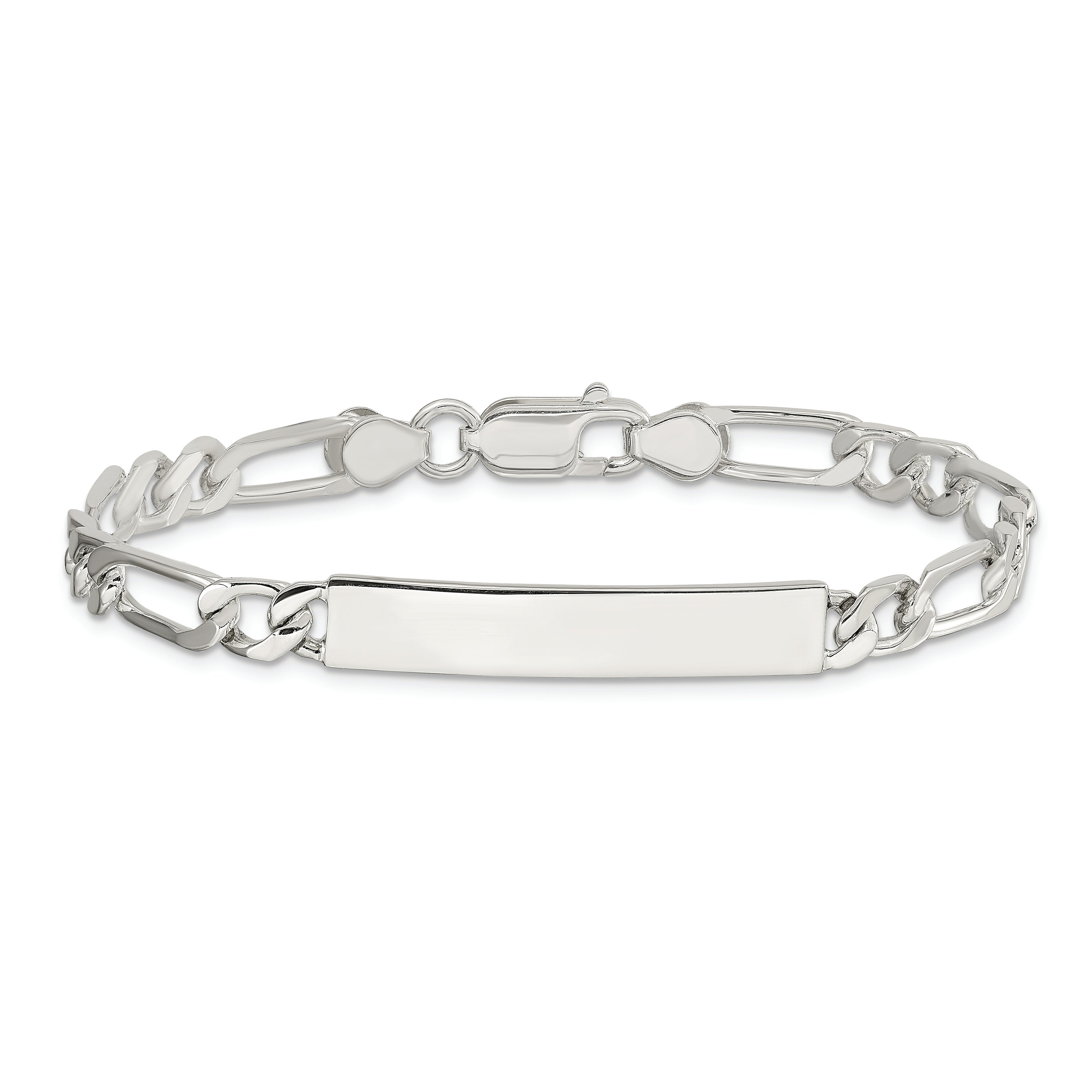 Sterling Silver 8inch Polished Engraveable Figaro Link ID Bracelet
