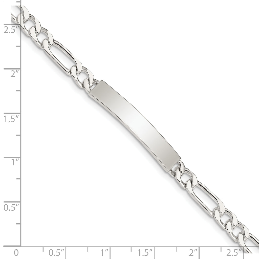 Sterling Silver 8inch Polished Engraveable Figaro Link ID Bracelet