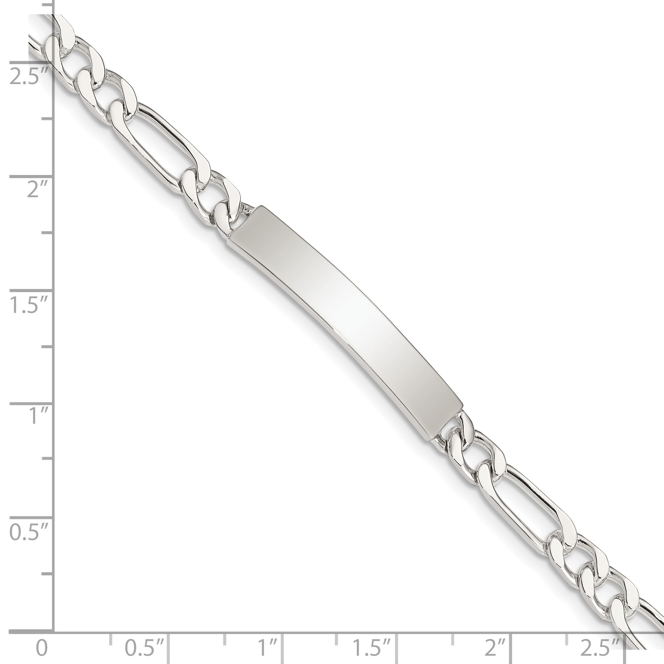 Sterling Silver 8inch Polished Engraveable Figaro Link ID Bracelet