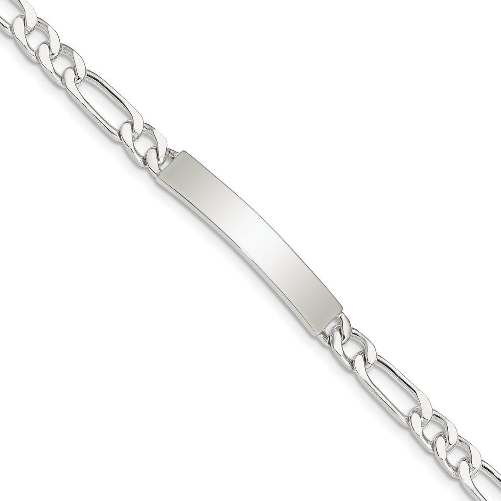 Sterling Silver 8inch Polished Engraveable Figaro Link ID Bracelet