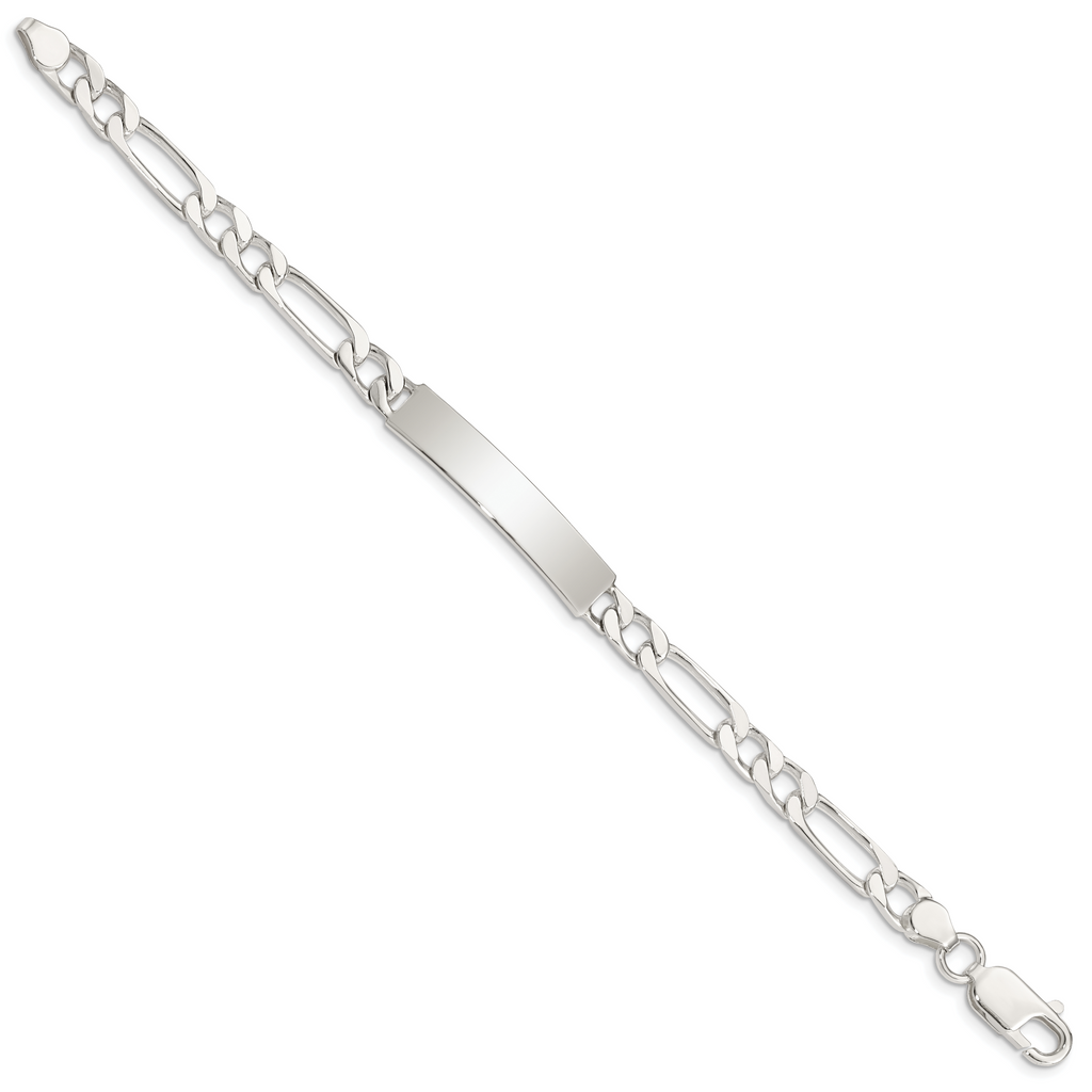 Sterling Silver 8inch Polished Engraveable Figaro Link ID Bracelet