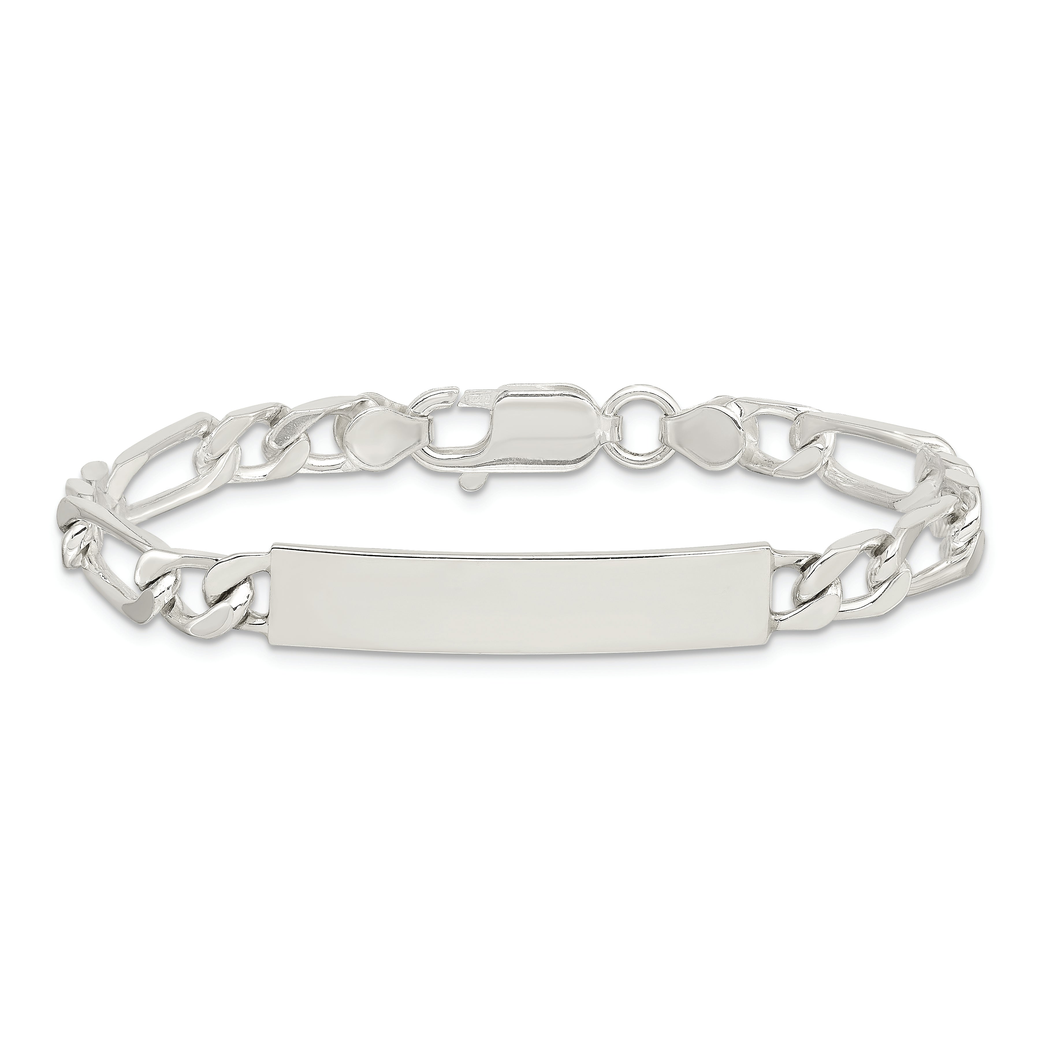 Sterling Silver 8inch Polished Engraveable Figaro Link ID Bracelet