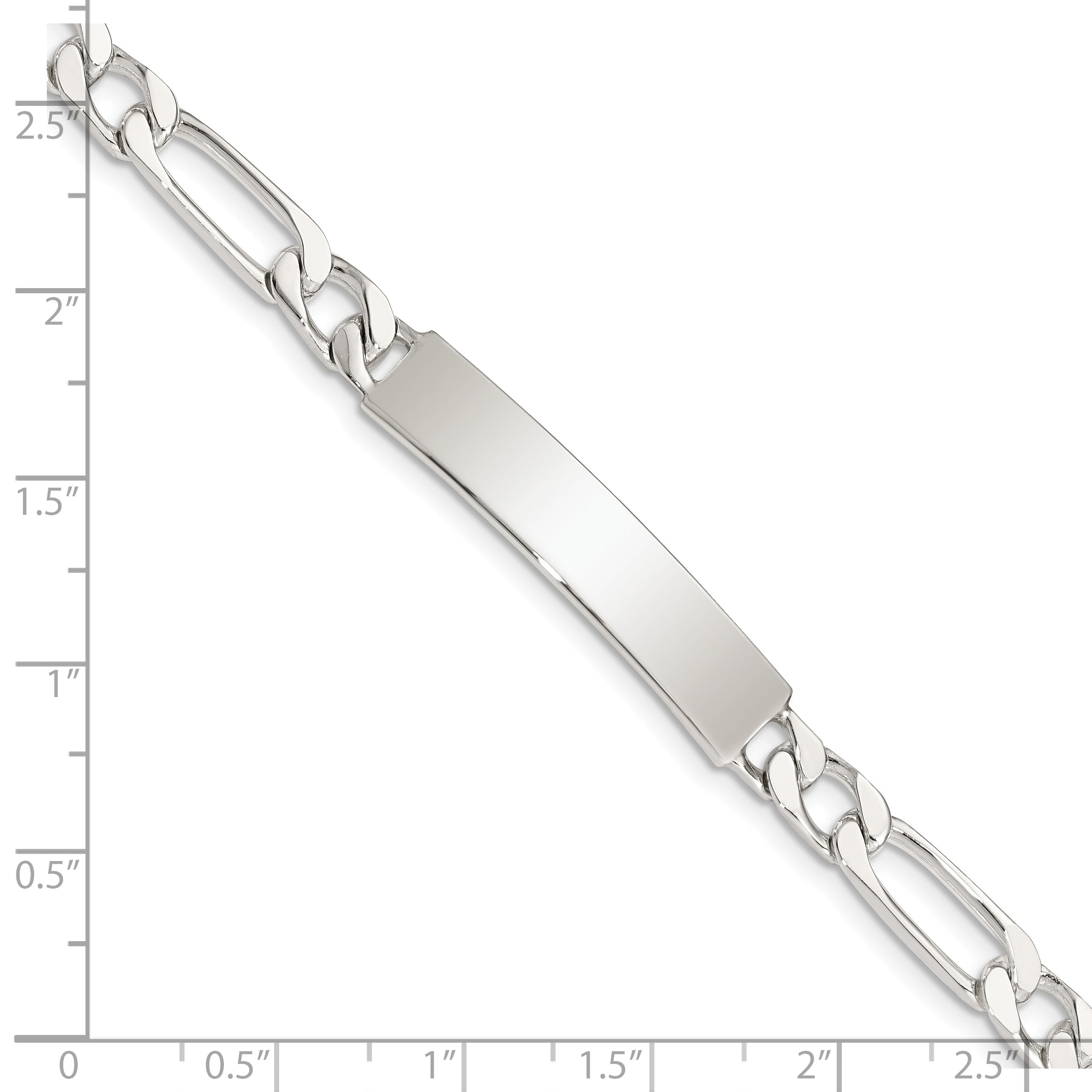 Sterling Silver 8inch Polished Engraveable Figaro Link ID Bracelet