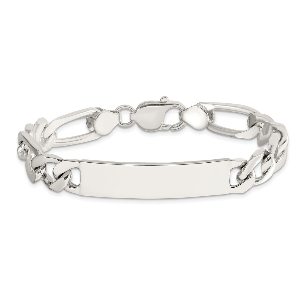 Sterling Silver Polished Engravable Figaro Link 39x9mm Plate 8.5 inch ID Bracelet