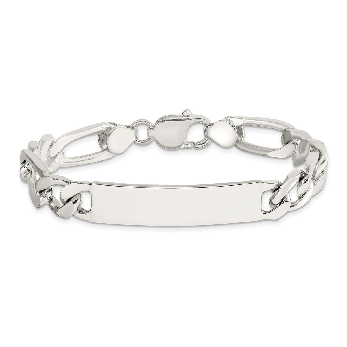 Sterling Silver Polished Engravable Figaro Link 39x9mm Plate 8.5 inch ID Bracelet